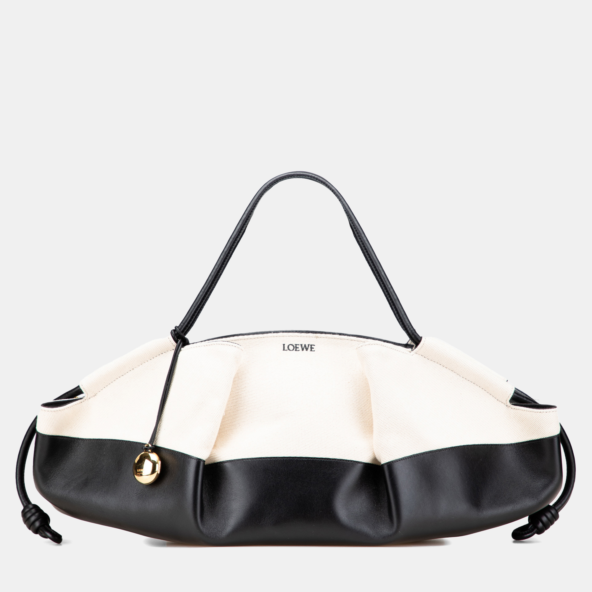 

Loewe Black White  Shiny Calfskin and Canvas Paseo Satchel