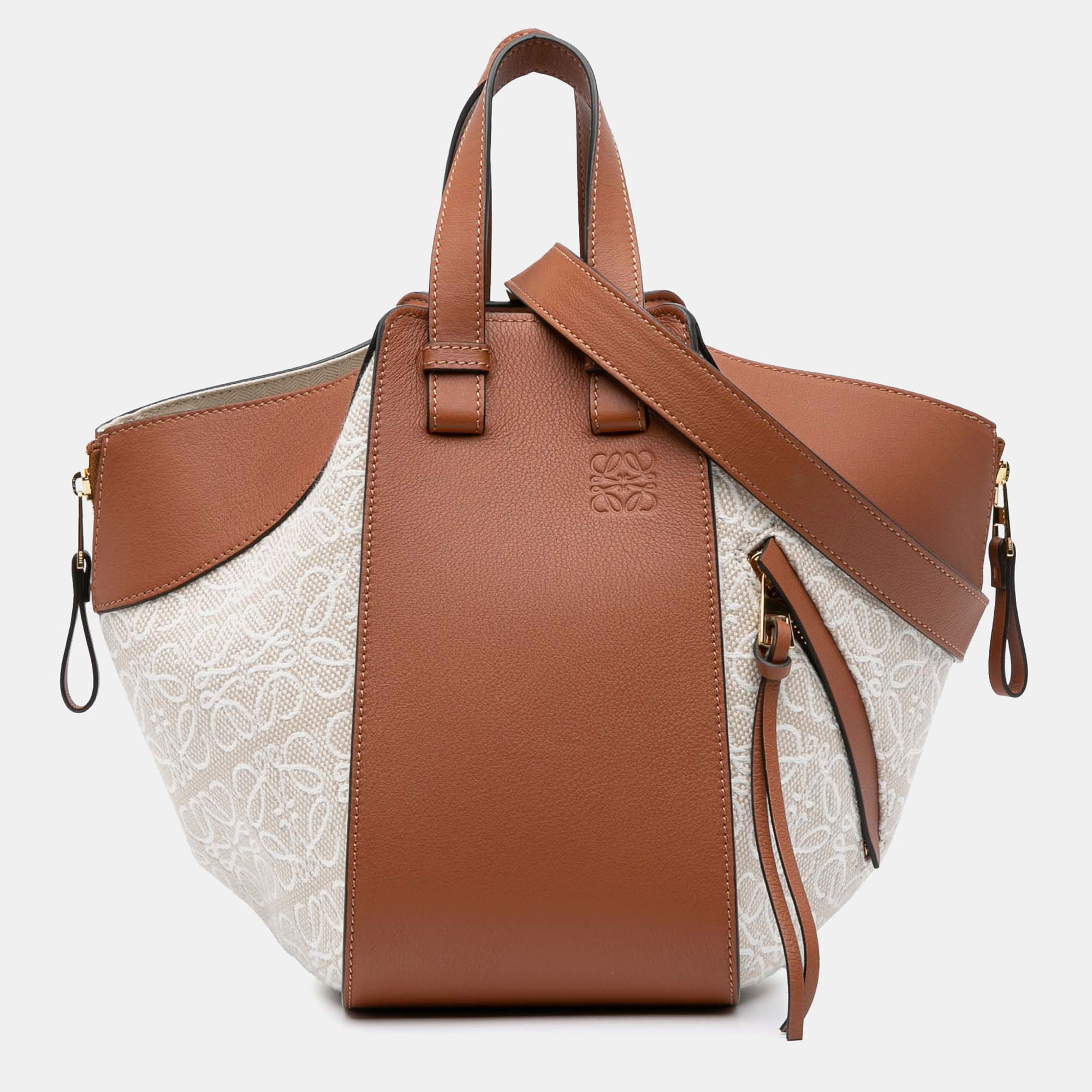 Pre-owned Loewe Brown Small Leather And Anagram Canvas Hammock Bag