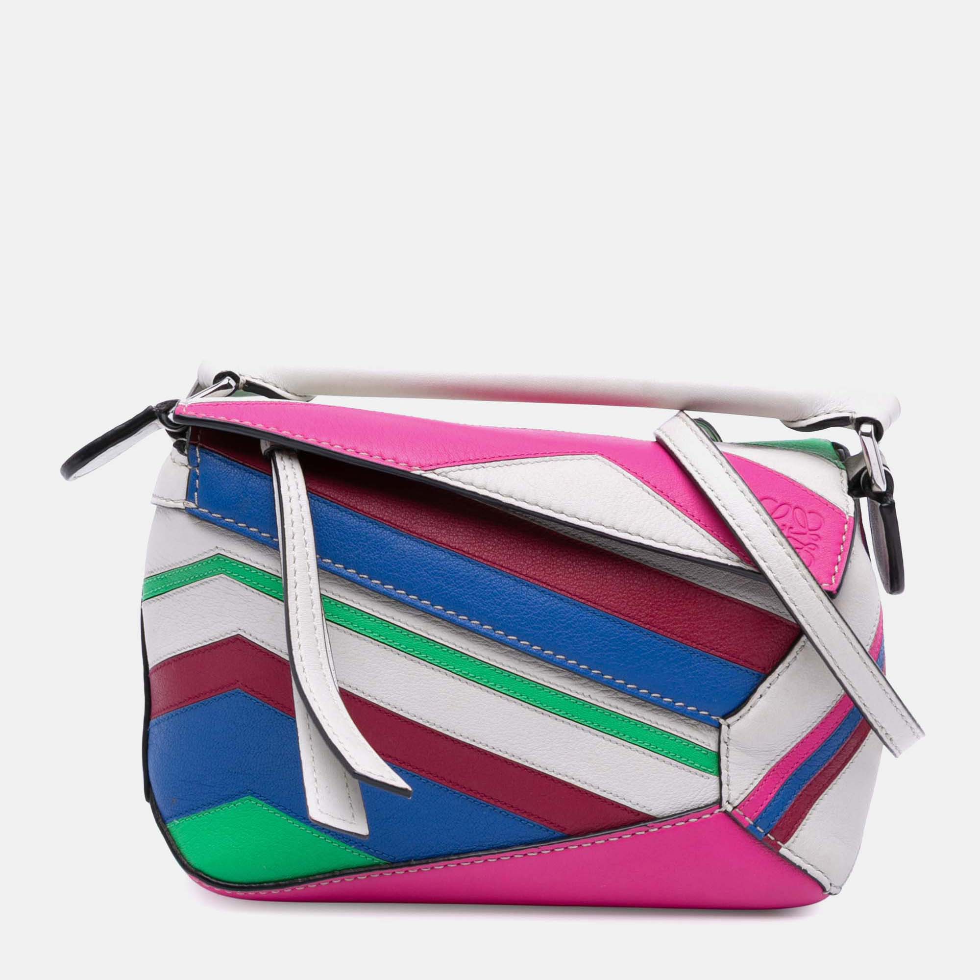 Pre-owned Loewe Multicolor Mini Calfskin Zigzag Puzzle Edge Satchel