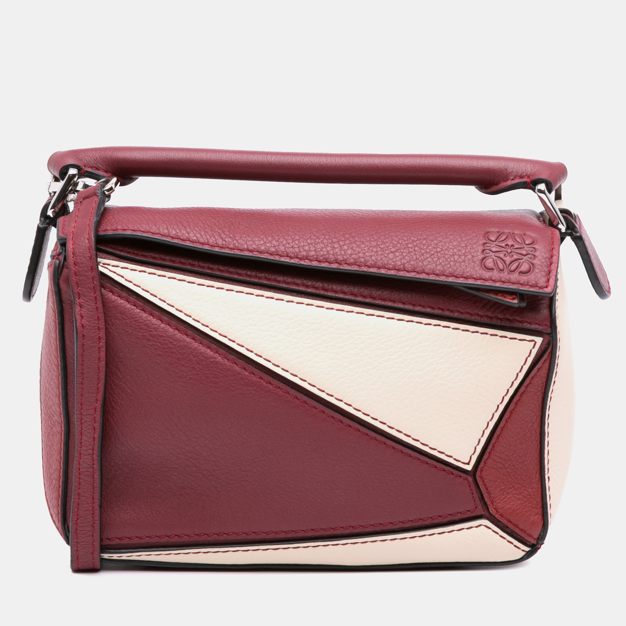 Pre-owned Loewe Red Mini Tricolor Calfskin Puzzle Satchel