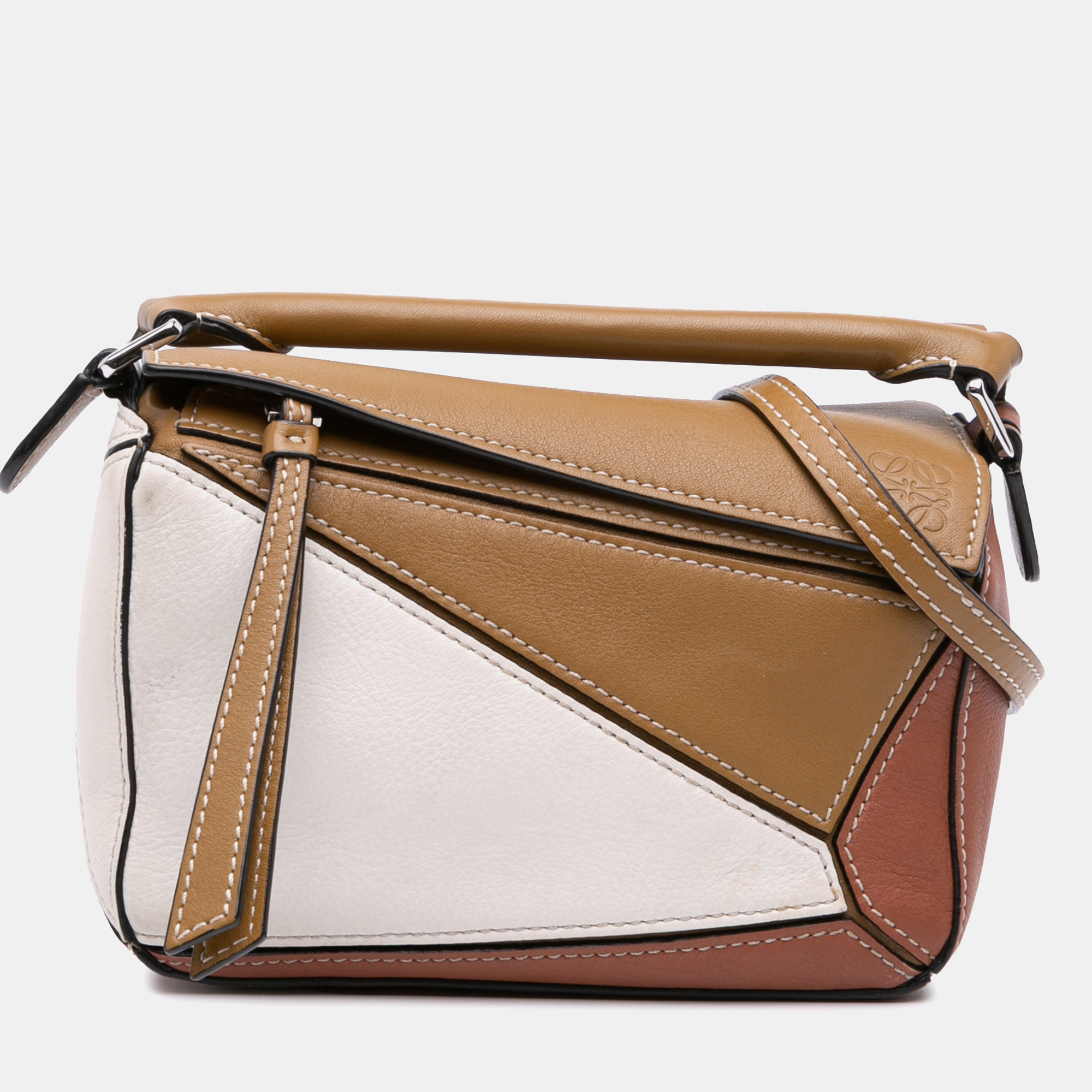 Loewe Brown Mini Tricolor Calfskin Puzzle Satchel