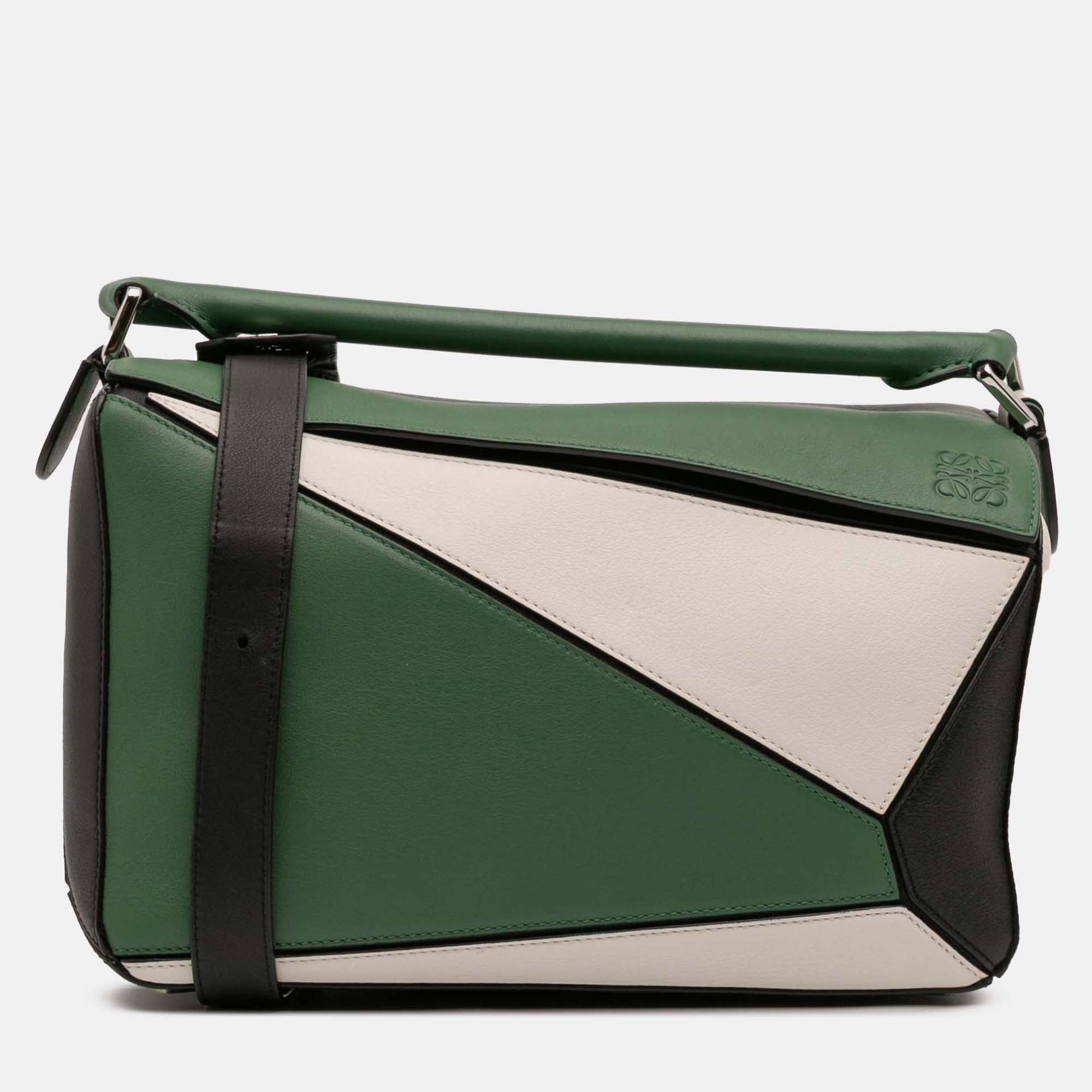 

Loewe Green Medium Tricolor Calfskin Puzzle Satchel