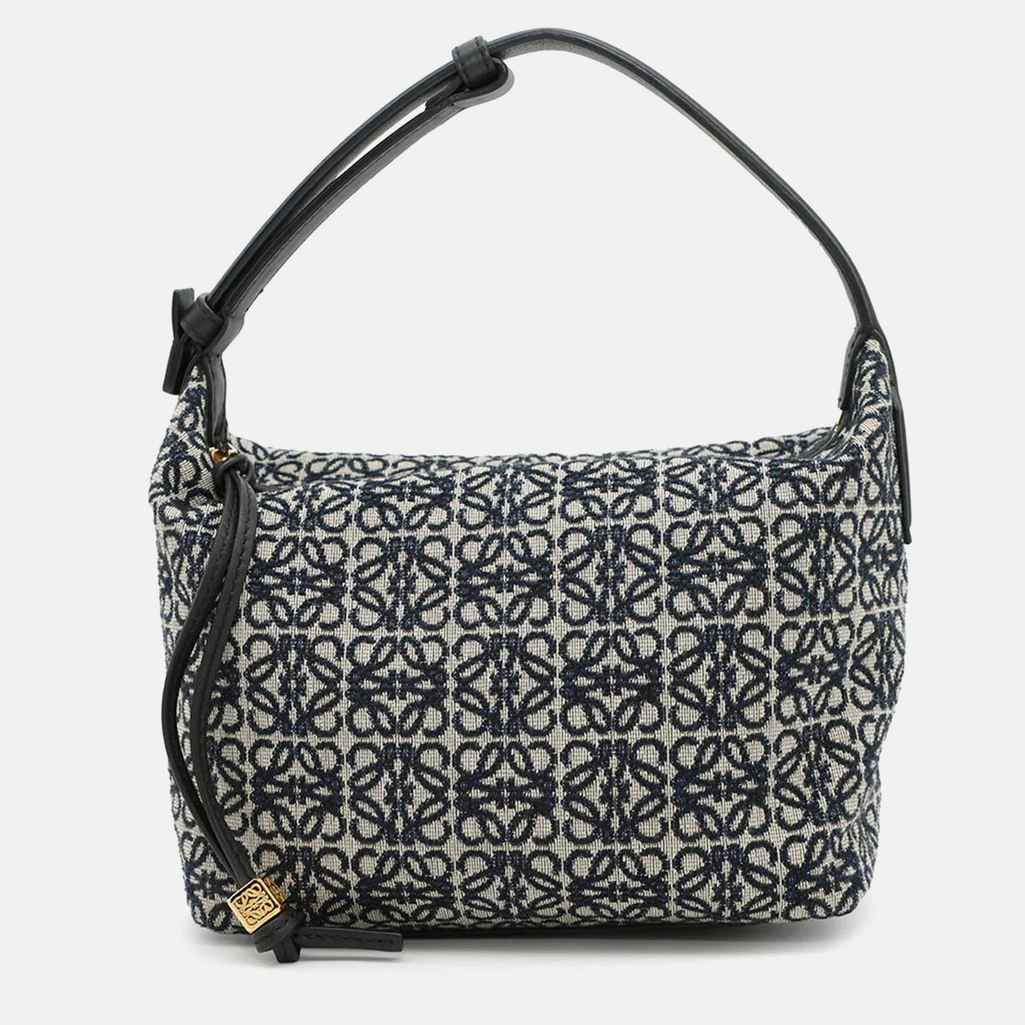 

Loewe Anagram Cuby Handbag Beige/Navy Canvas Leather Size Small