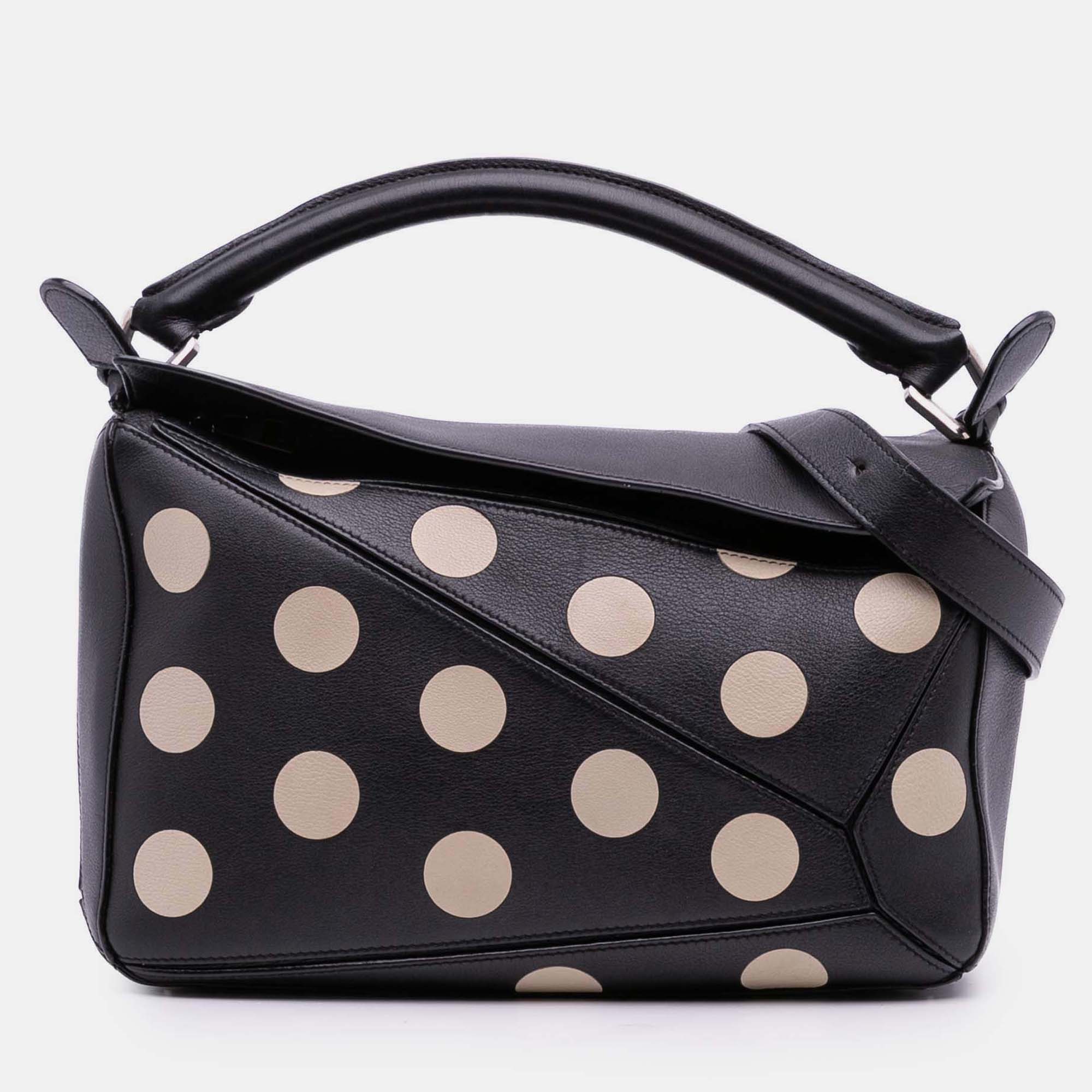 

Loewe Black Medium Calfskin Polka Dot Puzzle Satchel