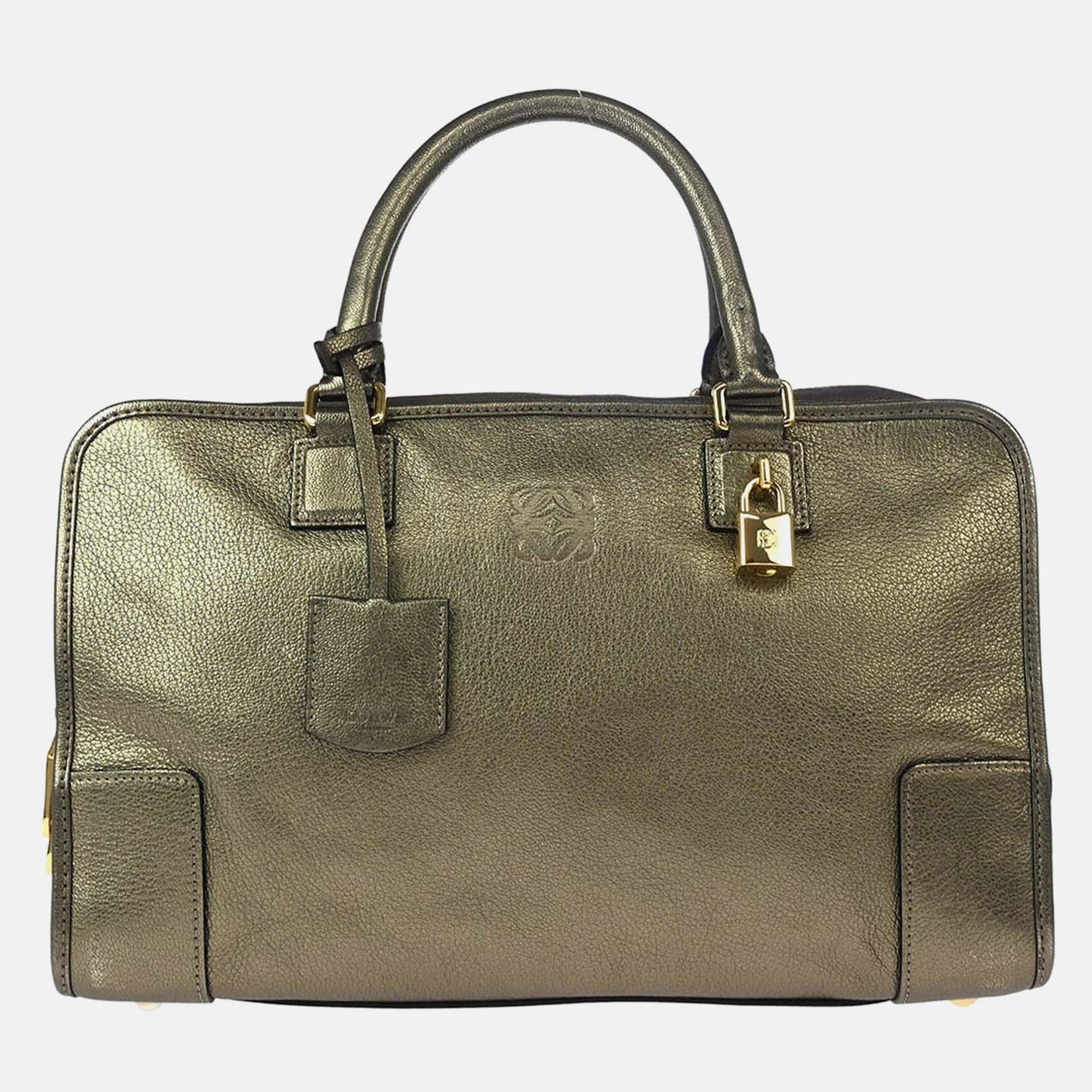 

Loewe Amazona 36 Metallic Leather Handbag, Gold
