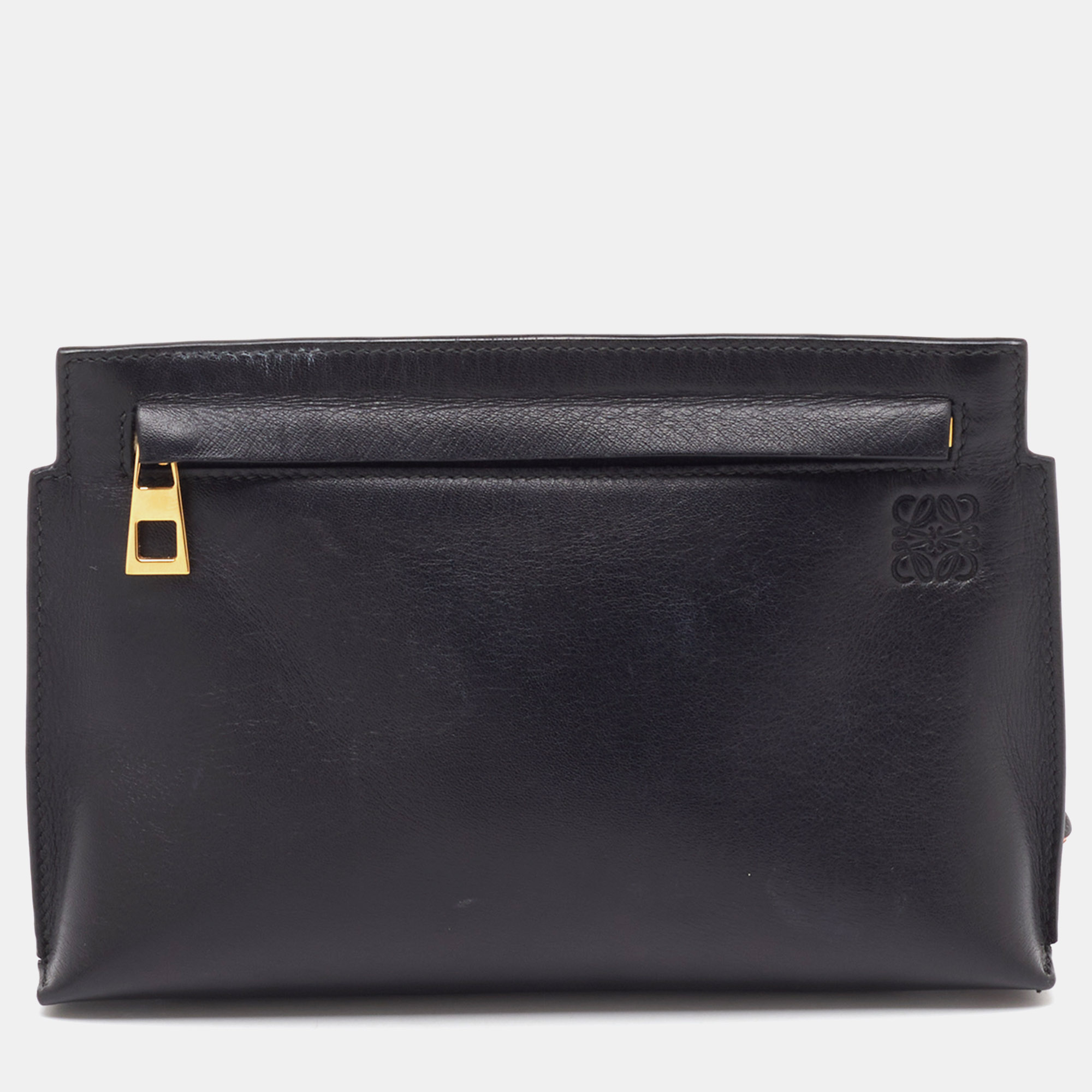 

Loewe Black/Orange Leather and Patent Leather Anagram T Pouch