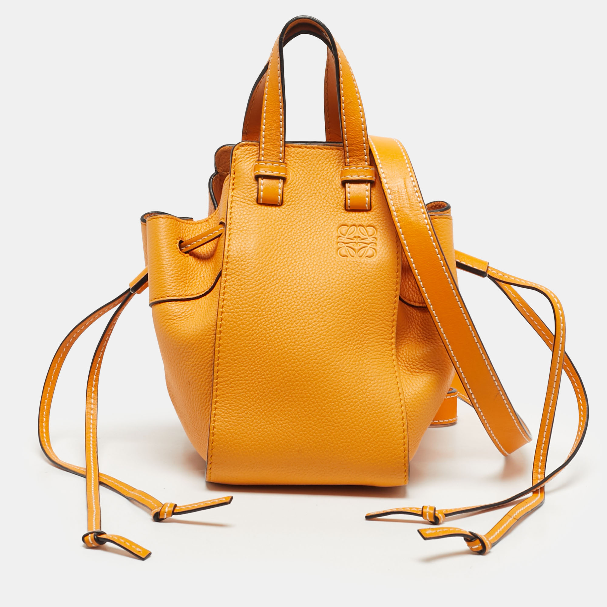 

Loewe Orange Leather Mini Hammock Drawstring Bag