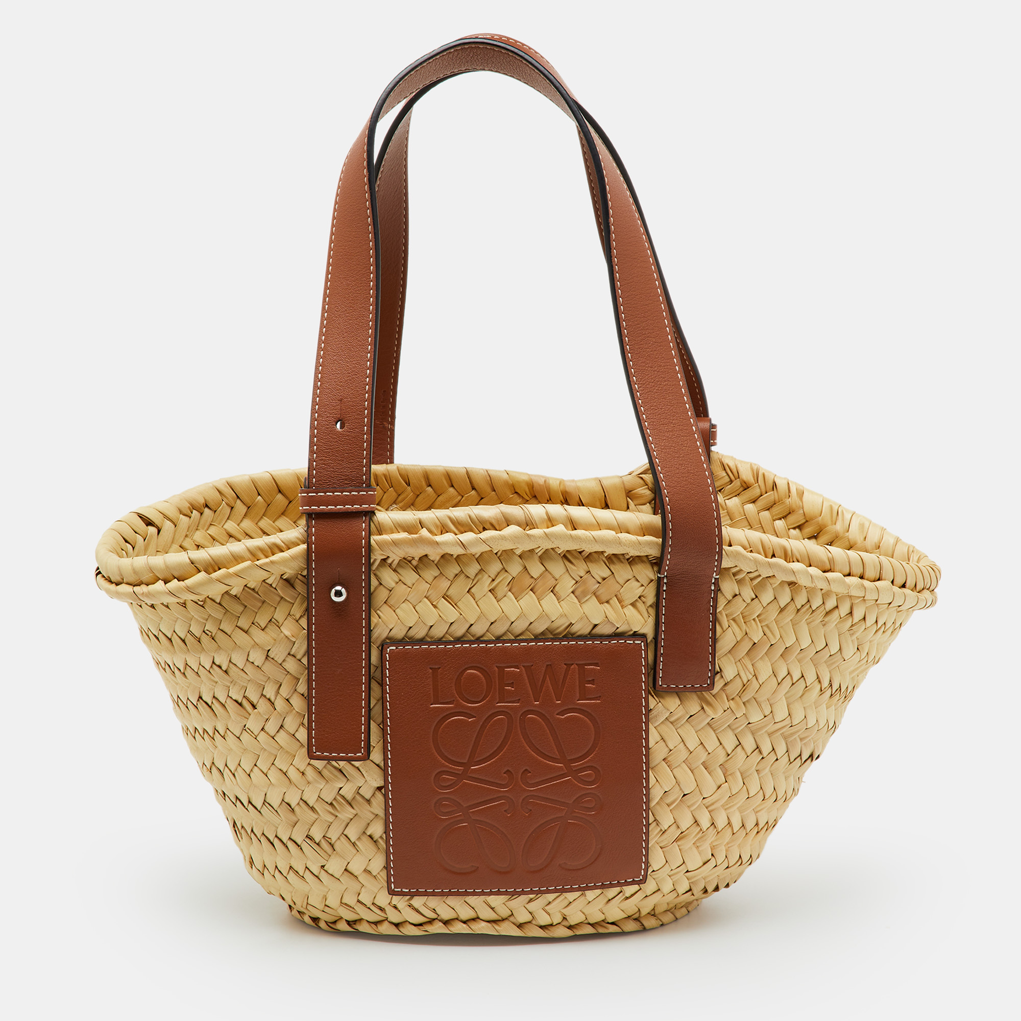 

Loewe Beige/Brown Raffia and Leather Bolso Small Basket Bag