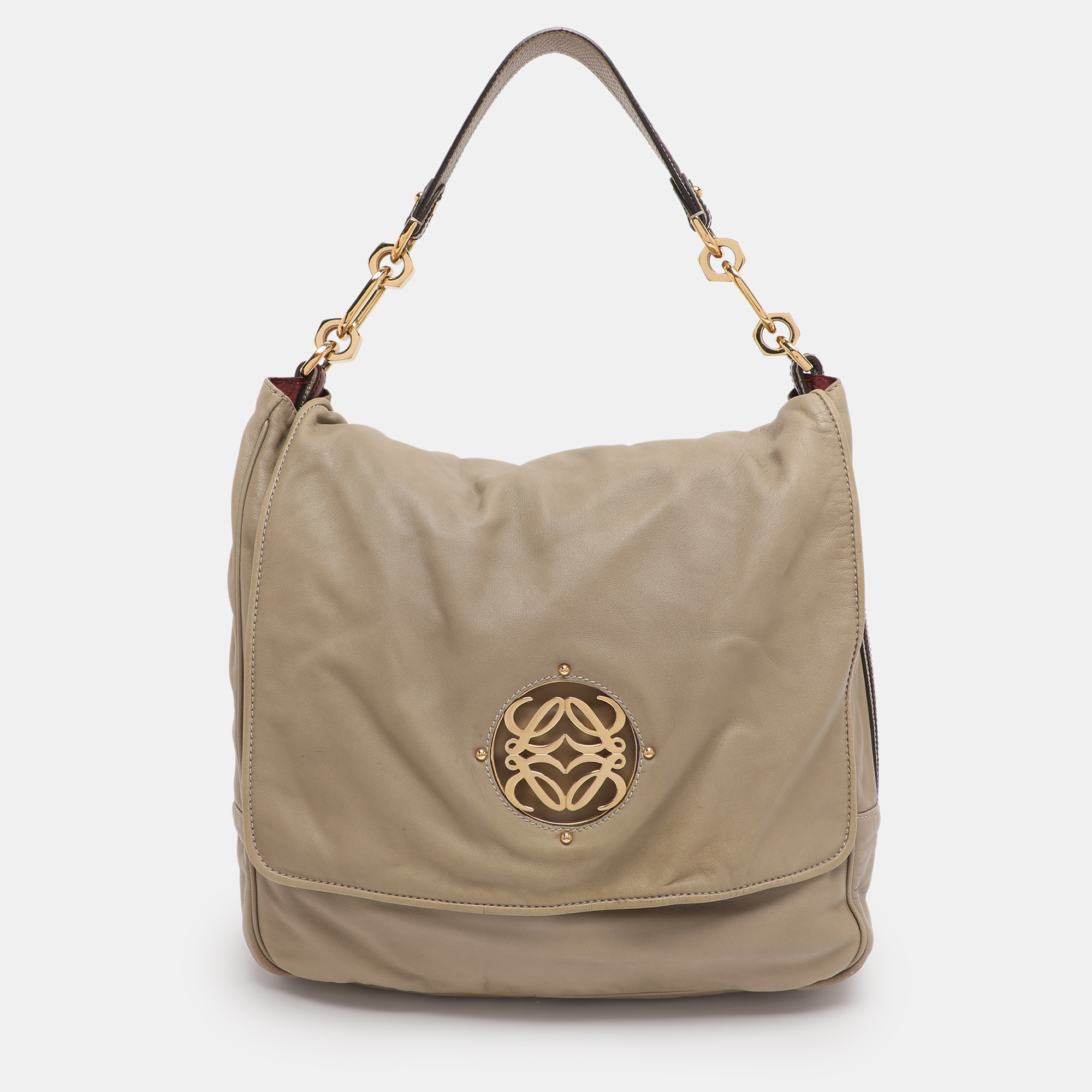 

Loewe Olive/Burgundy Karung and Leather Anagram Shoulder Bag, Green