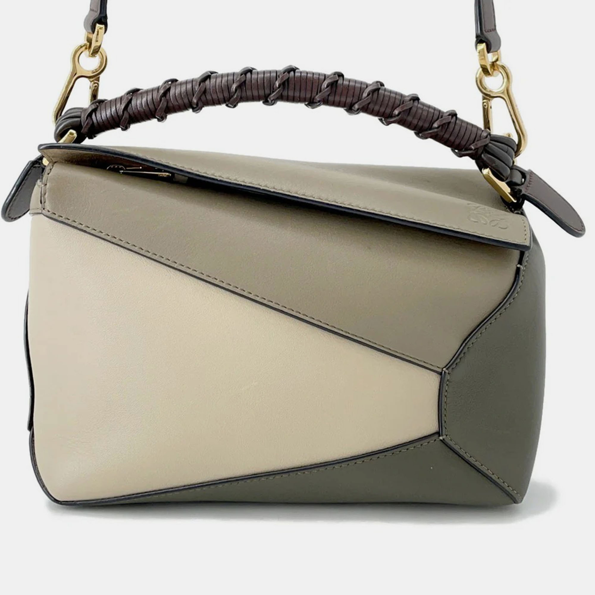 

Loewe Puzzle Edge Green/Beige/Brown Leather Size Small, Multicolor