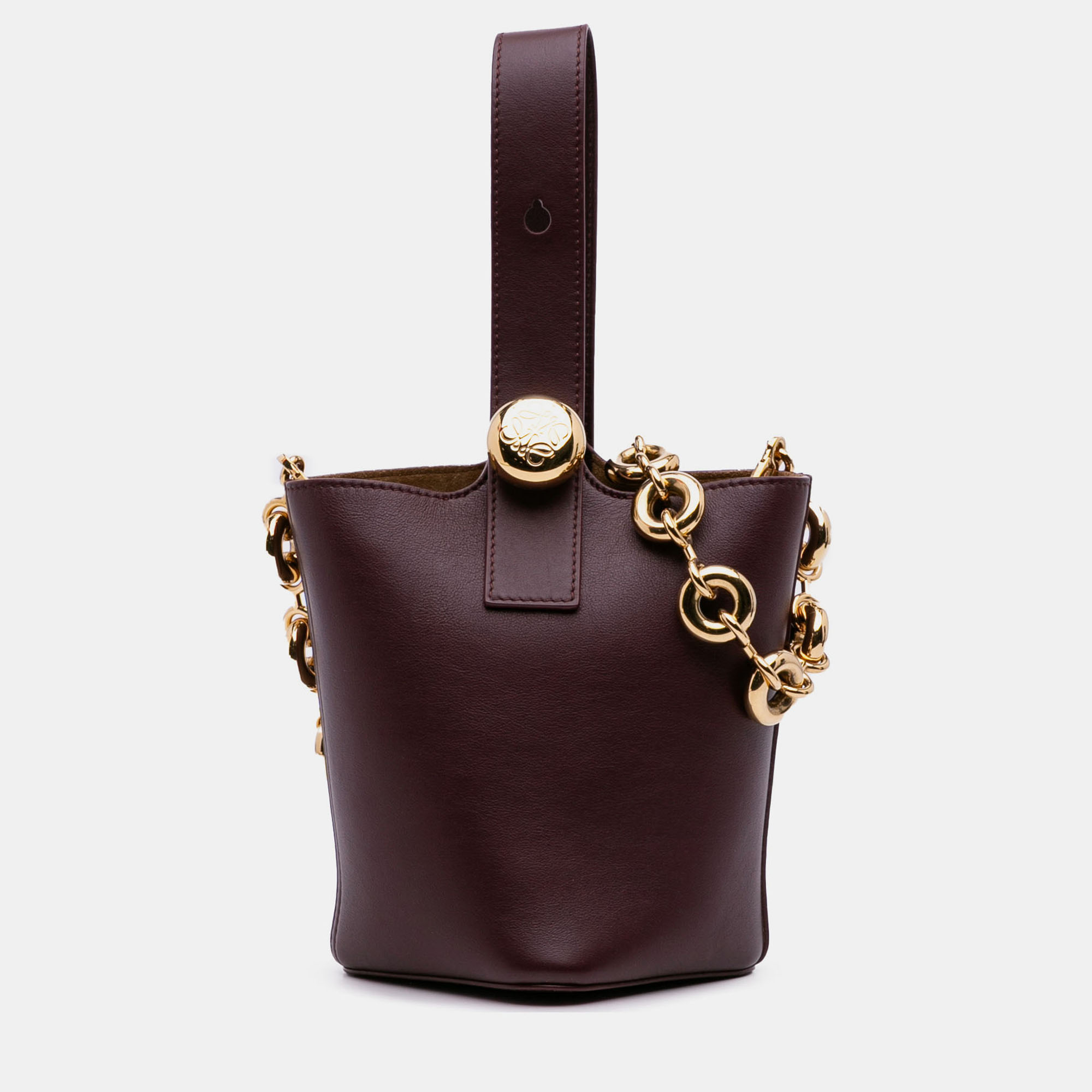 

Loewe Burgundy Mini Calfskin Pebble Bucket Bag