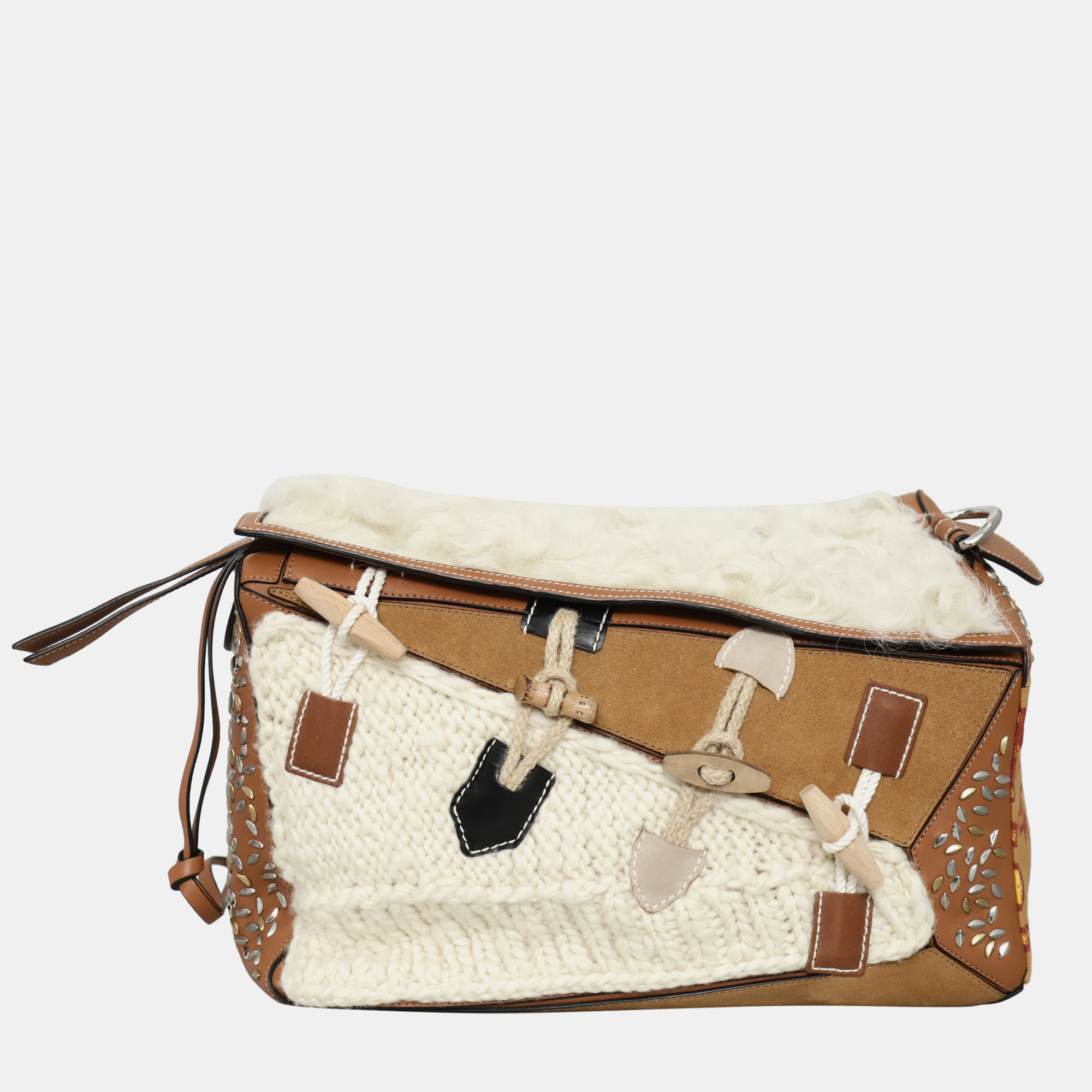 

XL Puzzle Studded Shoulder Bag, Beige