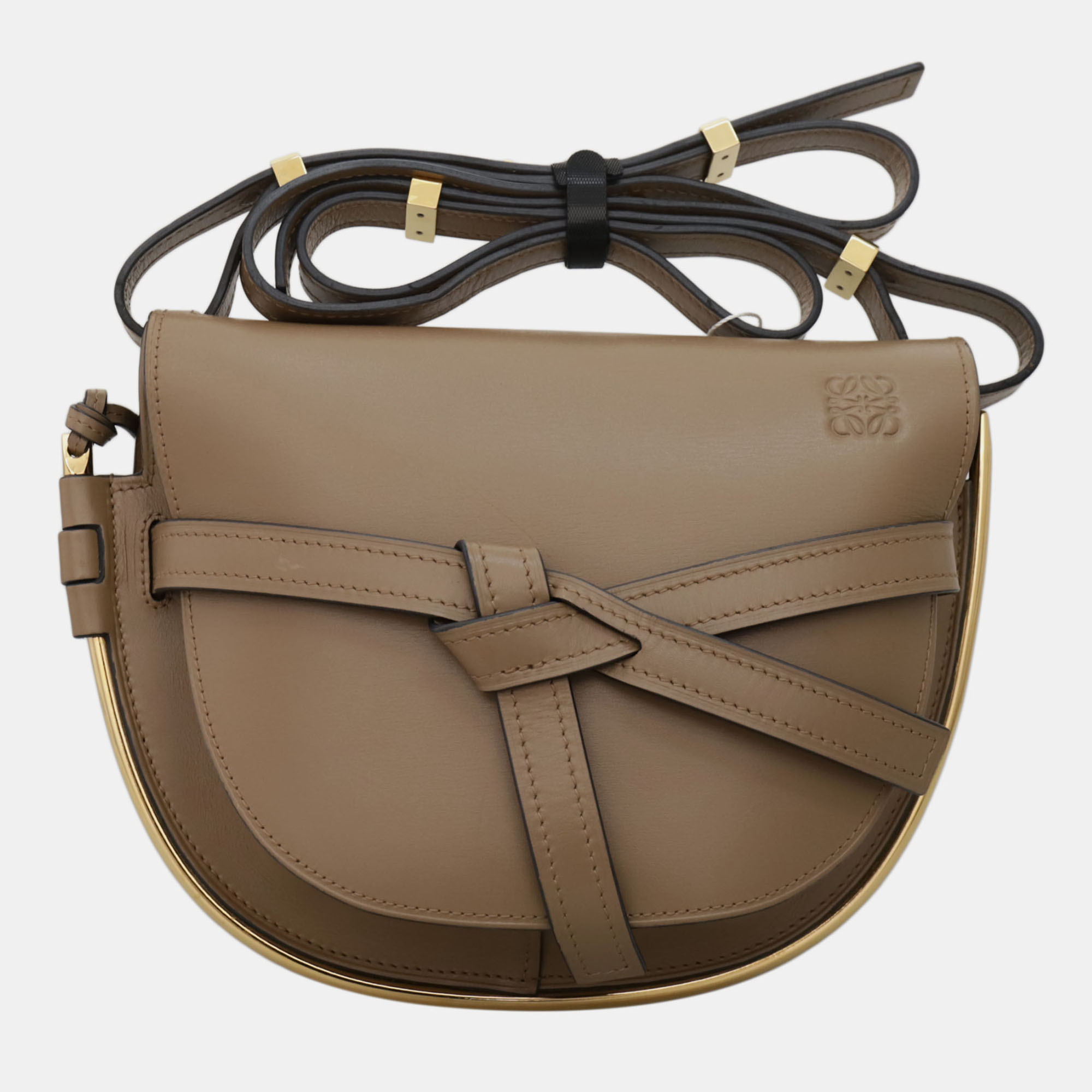 

Small Gate Crossbody Bag With Gold Metal Edging Trim, Brown