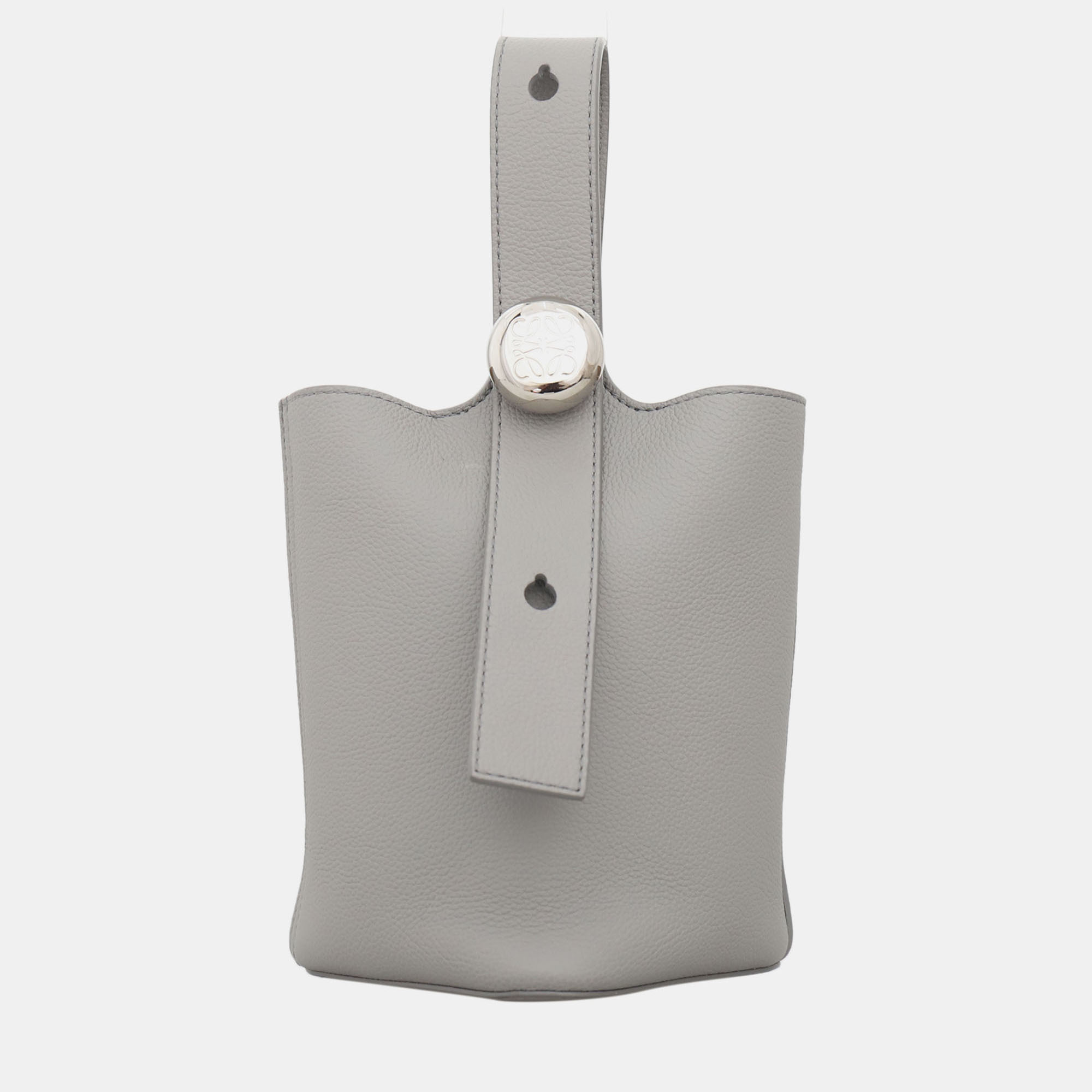 

Mini Pebble Leather Bucket Crossbody Bag, Grey