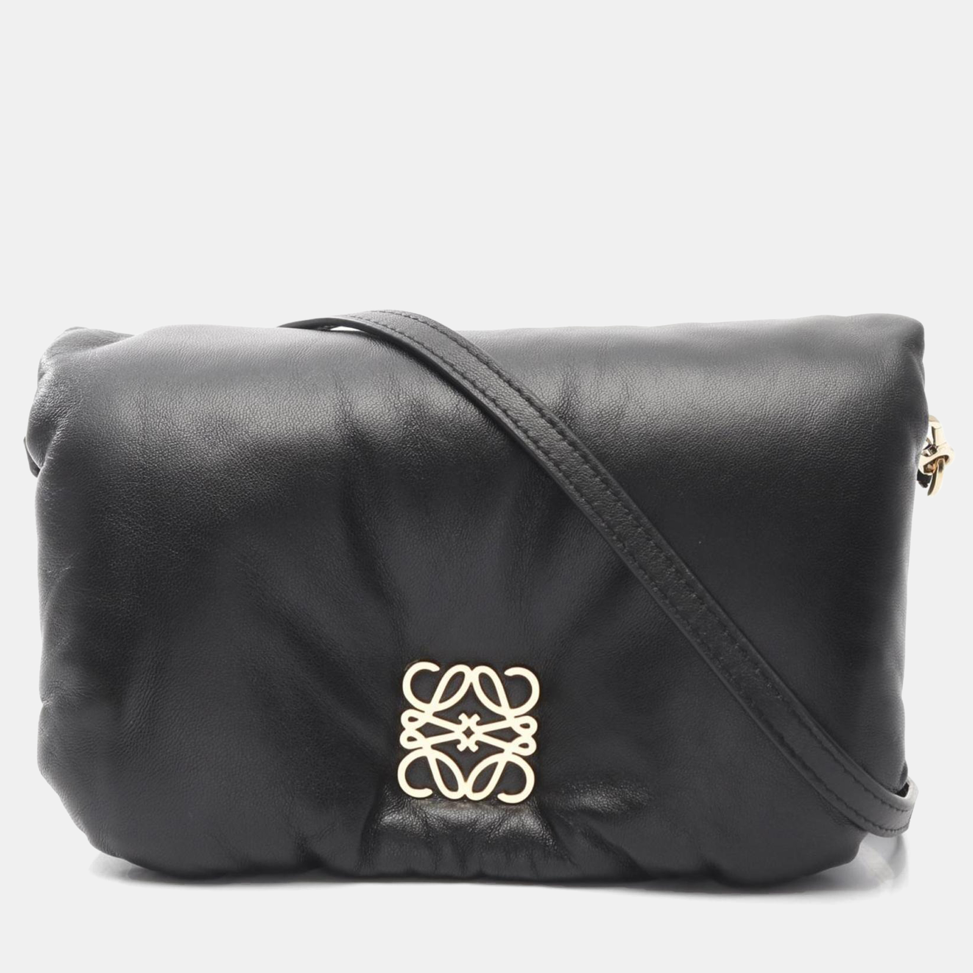 Pre-owned Loewe Goya Puffer Bag Mini Shoulder Leather Black