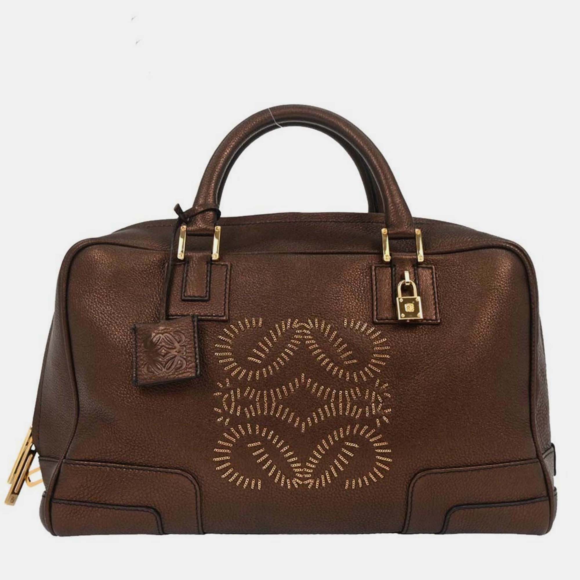 

Loewe Bronze Leather Amazona 36 Handbag, Brown