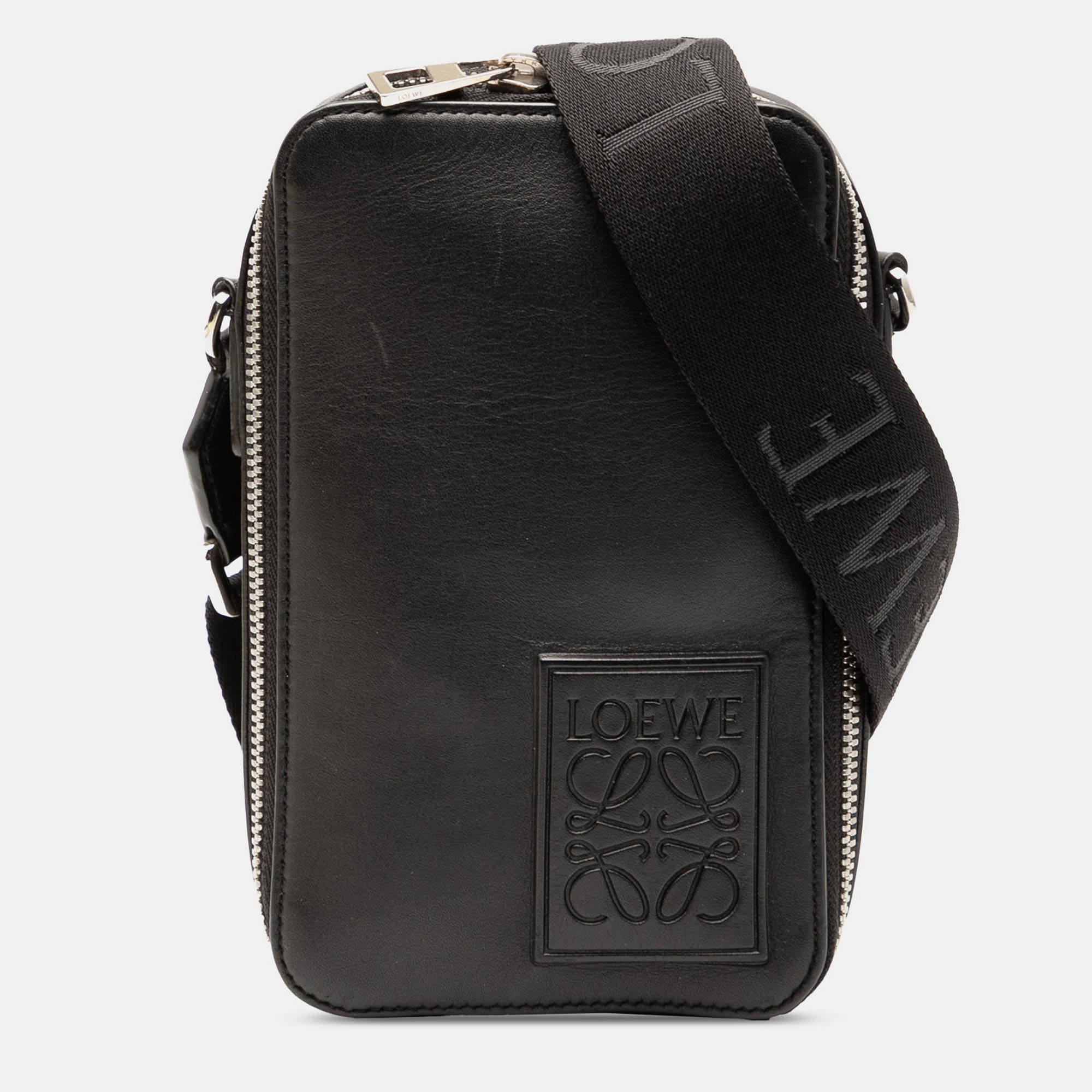 LOEWE Pre-owned Black Satin Calfskin Anagram Vertical Pocket Crossbody