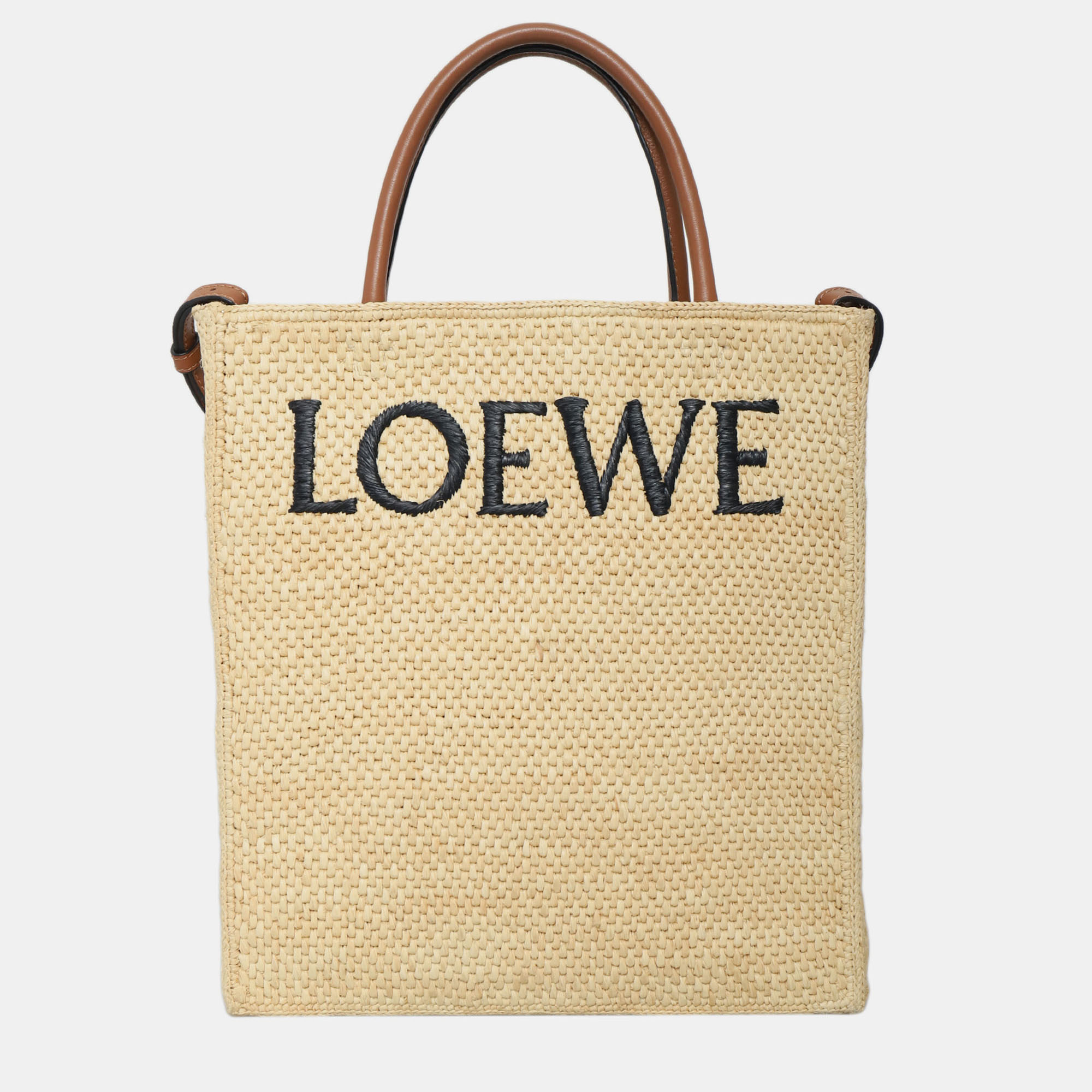 Pre-owned Loewe Logo Raffia Tote Bag In Brown