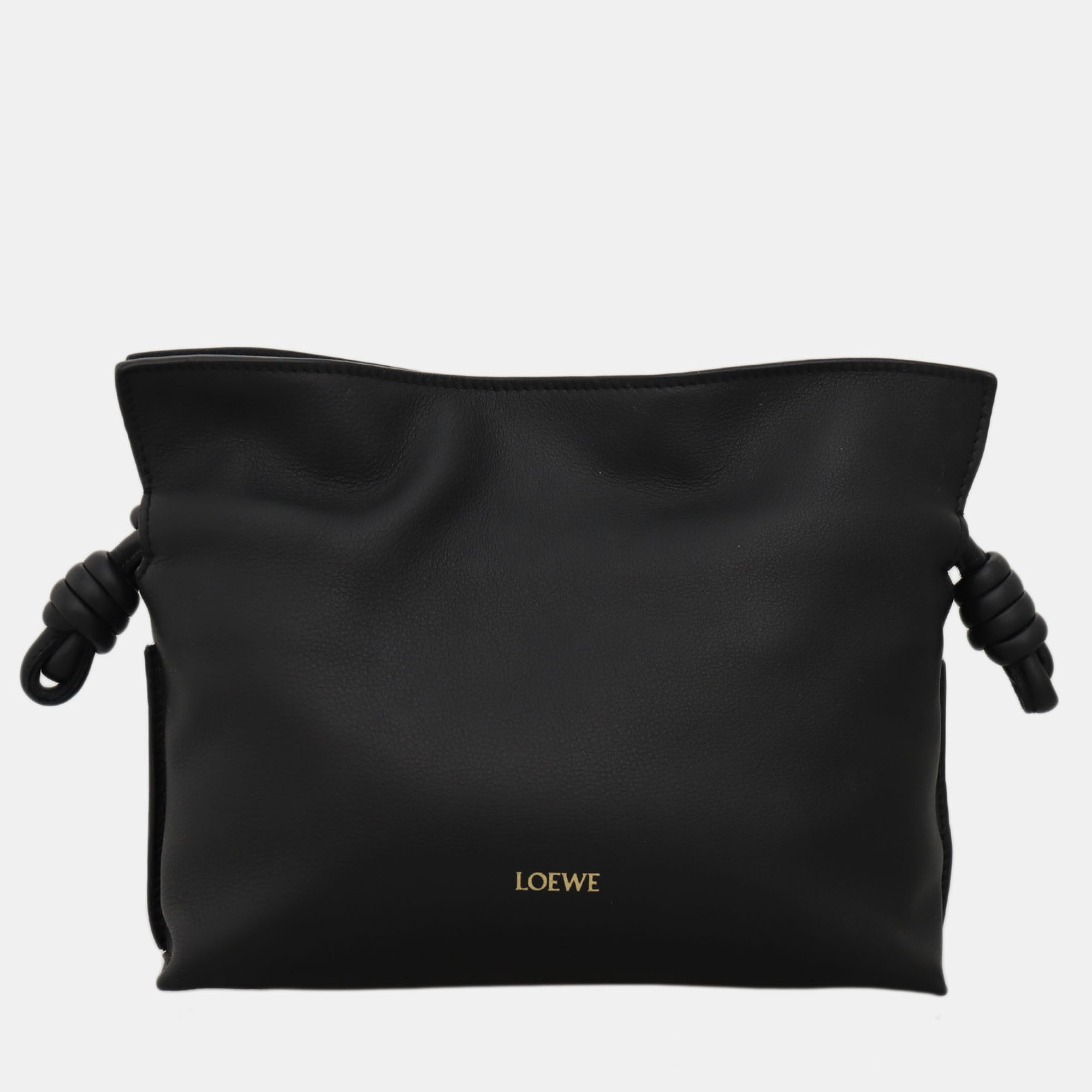 LOEWE Pre-owned Black Calf Leather Suede Mini Flamenco Knot Clutch