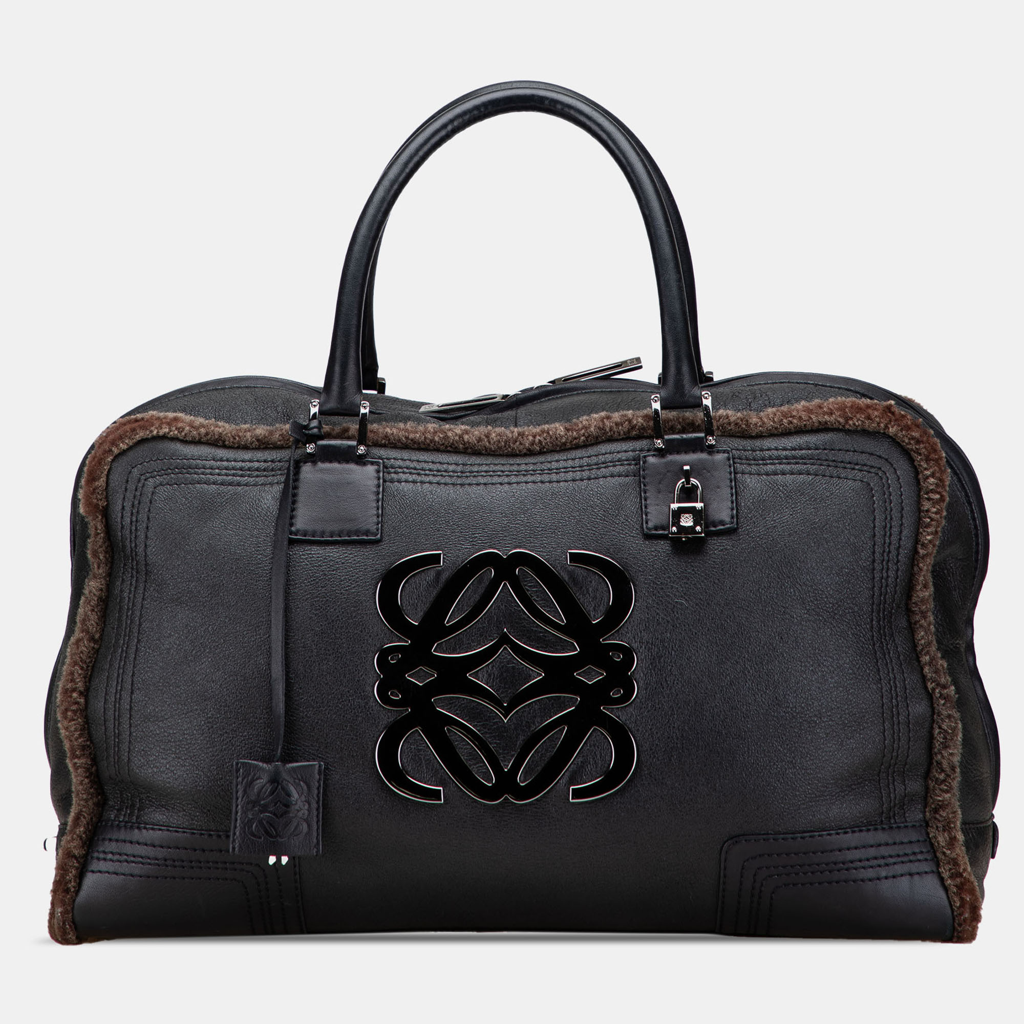 

Loewe Black Brown Shearling Trimmed Calfskin Amazona 44