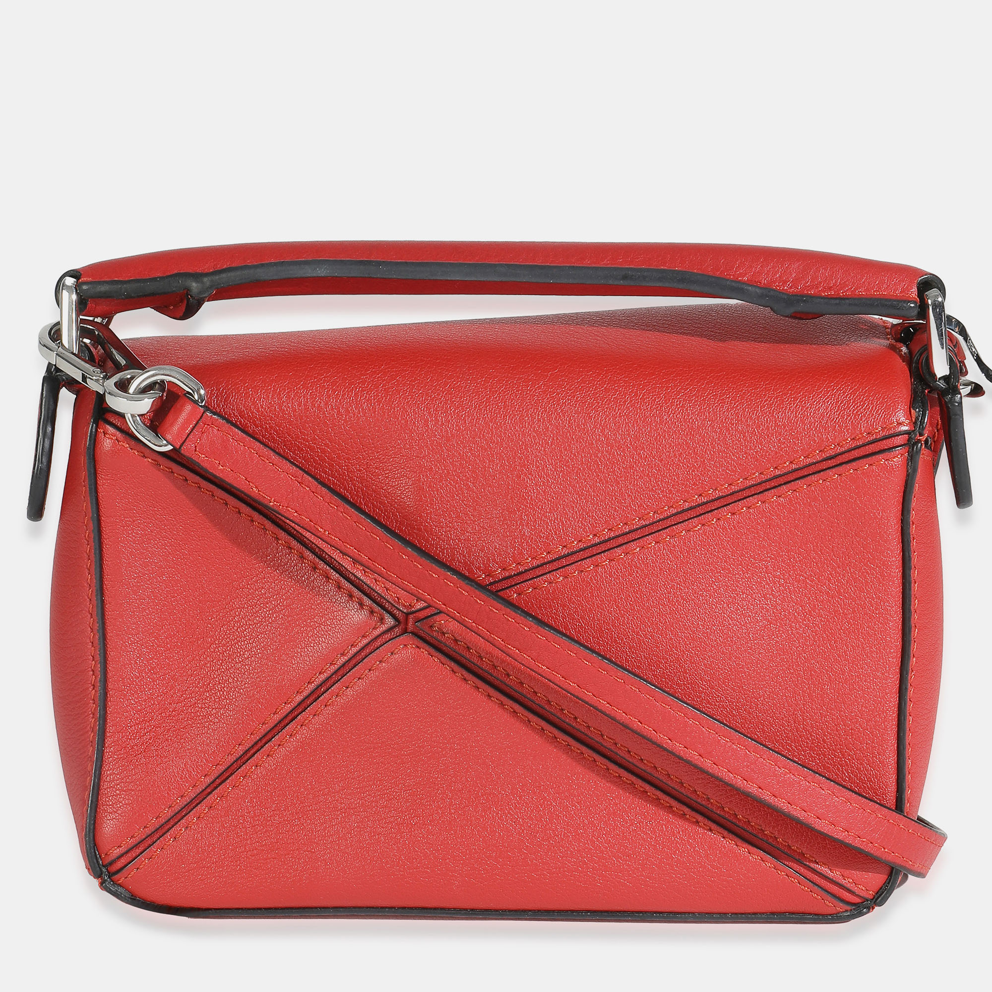 Pre-owned Loewe Scarlet Calfskin Mini Puzzle Bag In Red