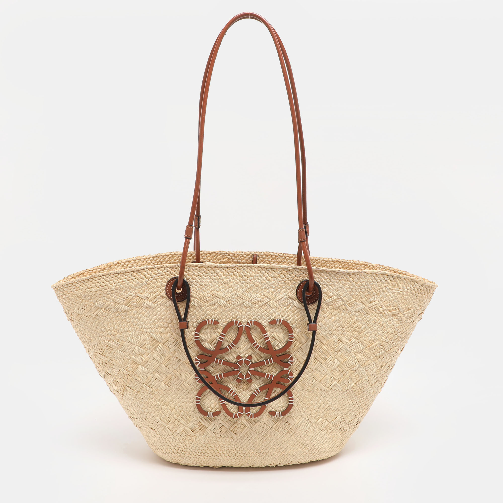 

Loewe Anagram Medium Beige Leather and Raffia Basket Bag