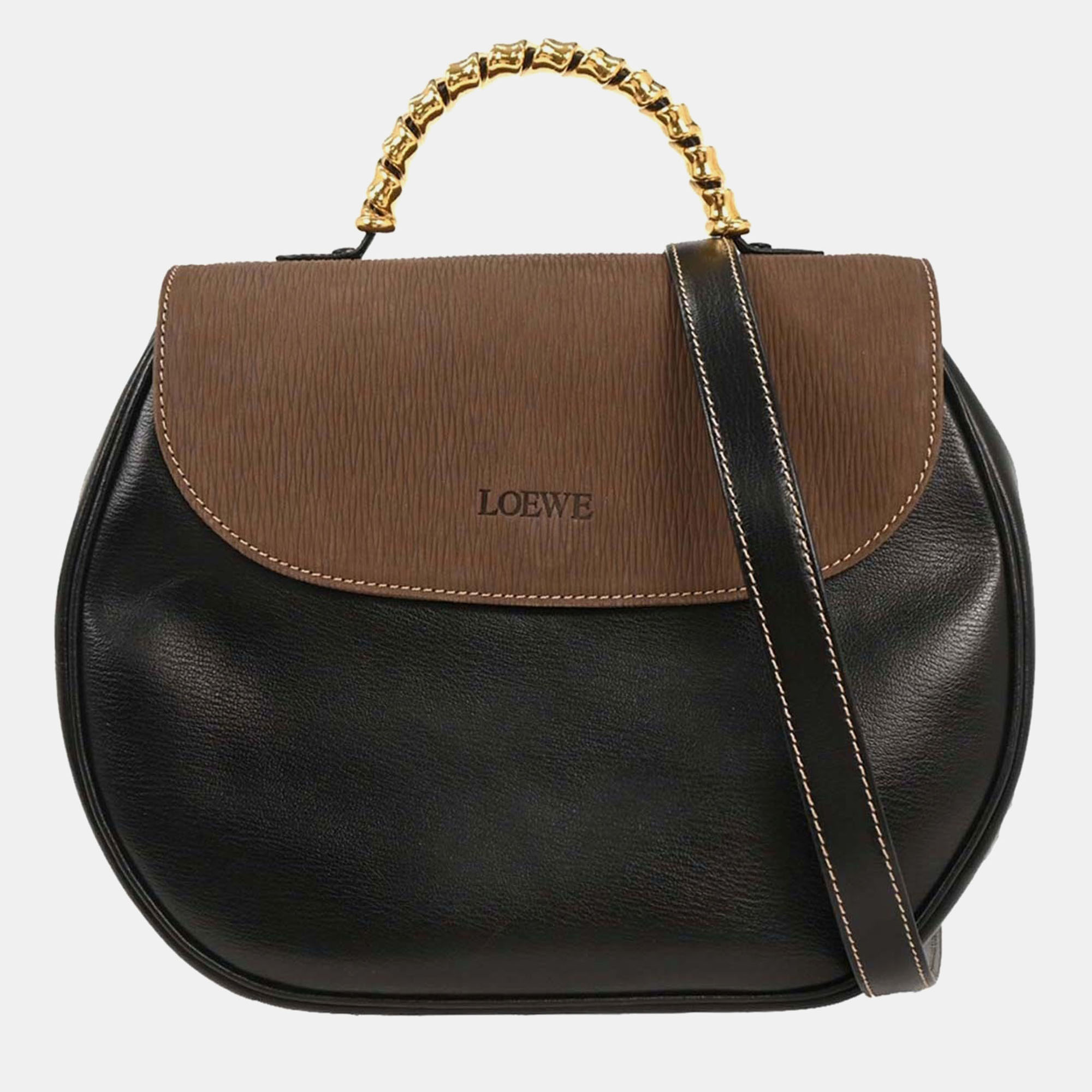 

Loewe Black Brown Leather Velazquez 2Way Shoulder Handbag