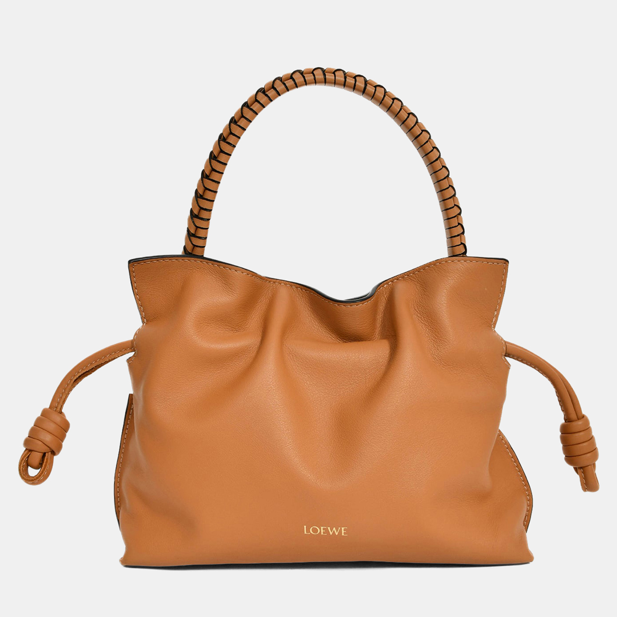 

Loewe 2024 Brown Leather Mini Flamenco Clutch with Strap + Woven Spiral Strap