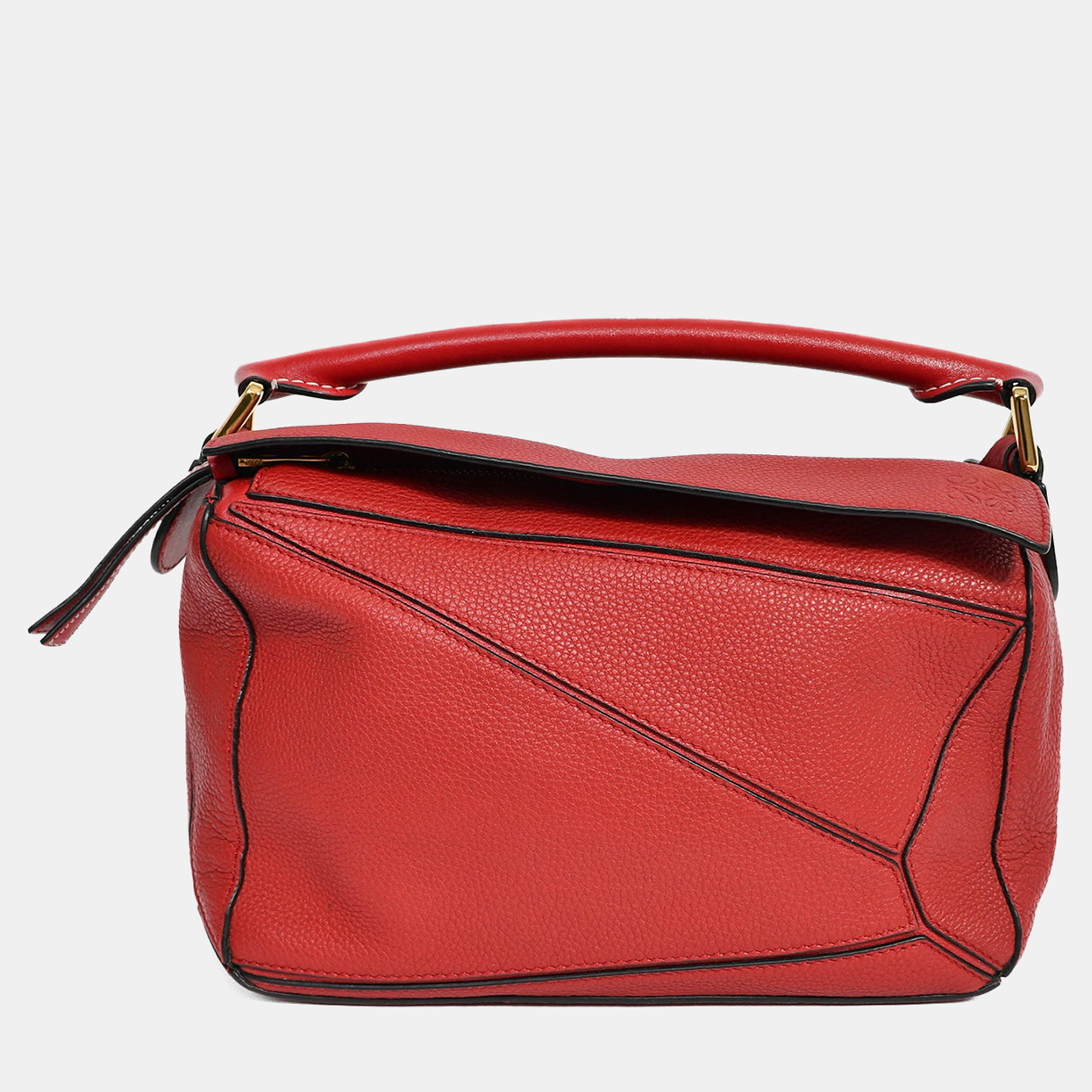 

Loewe Red Leather Small Puzzle Bag with Strap