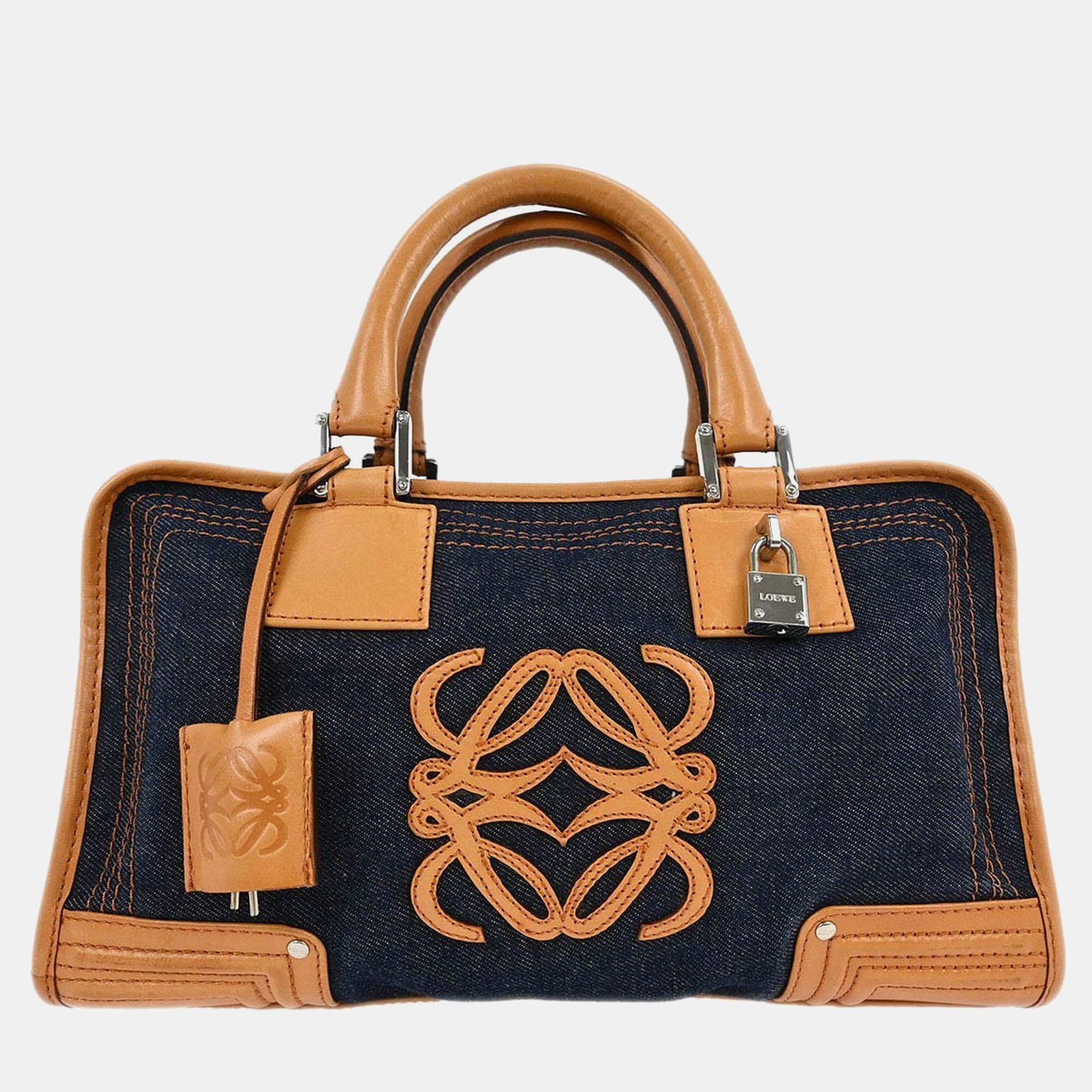 

Loewe Navy Denim Amazona 28 Handbag, Brown