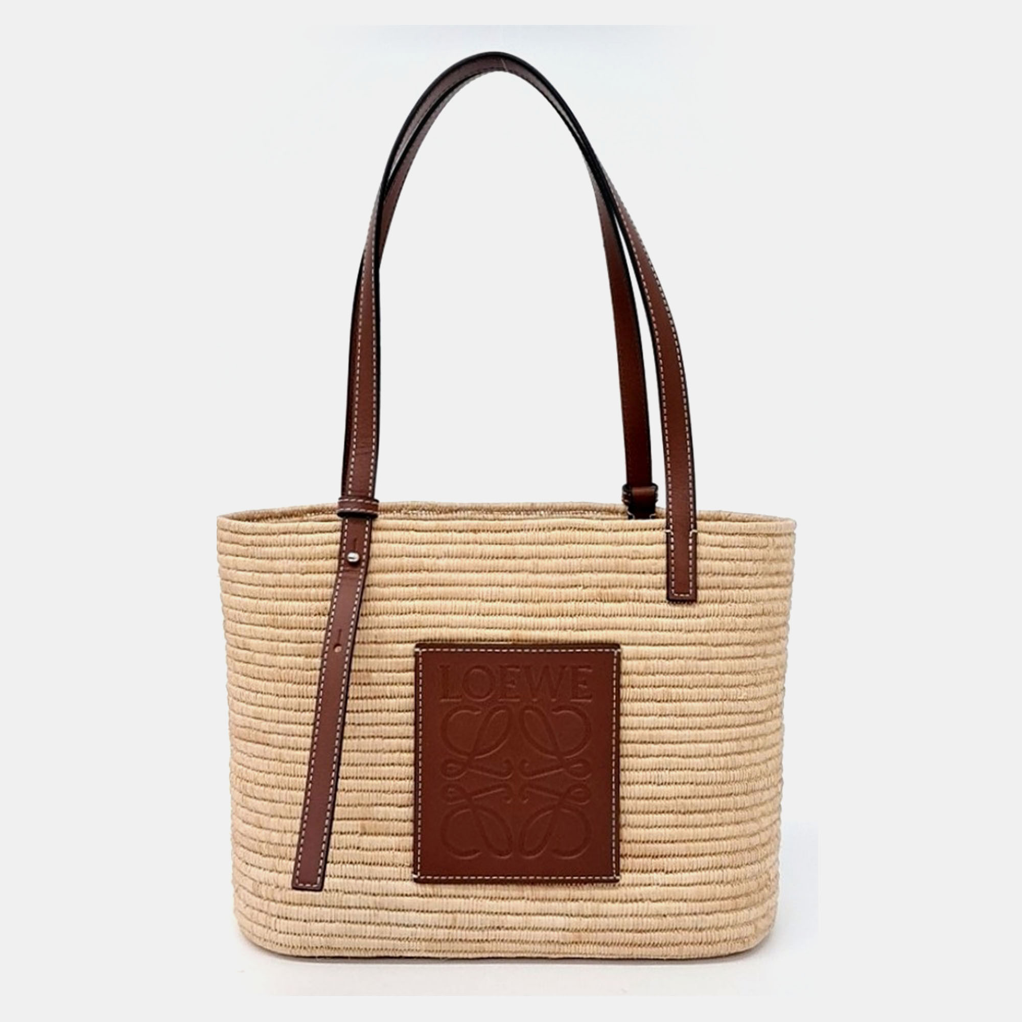 

Loewe Beige, Brown Raffia Square Basket Bag Small