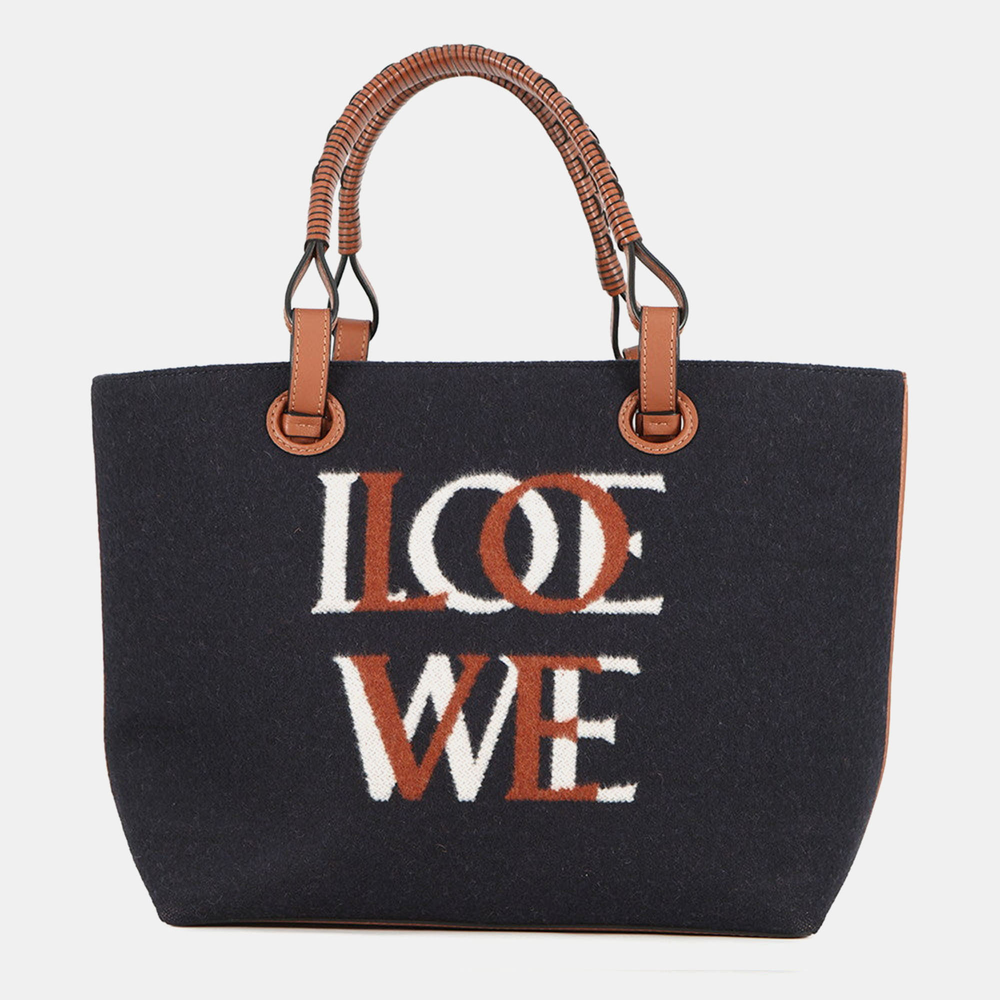 

Loewe Logo 2-Way Tote Bag Navy Wool Leather, Navy blue