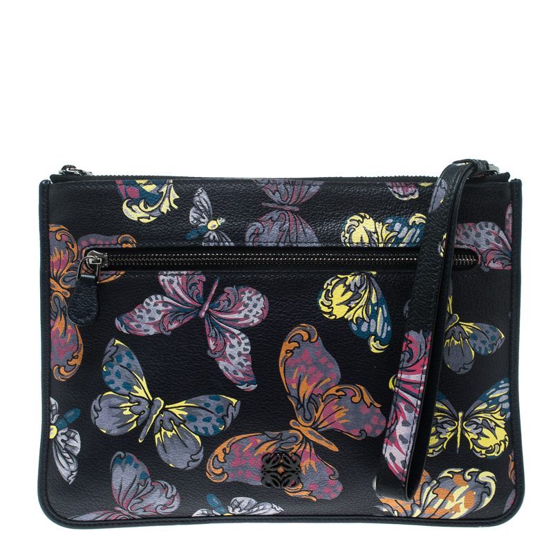 حقيبة كلتش لويفي حمالة معصم جلد طباعة فراشة متعددة الألوان