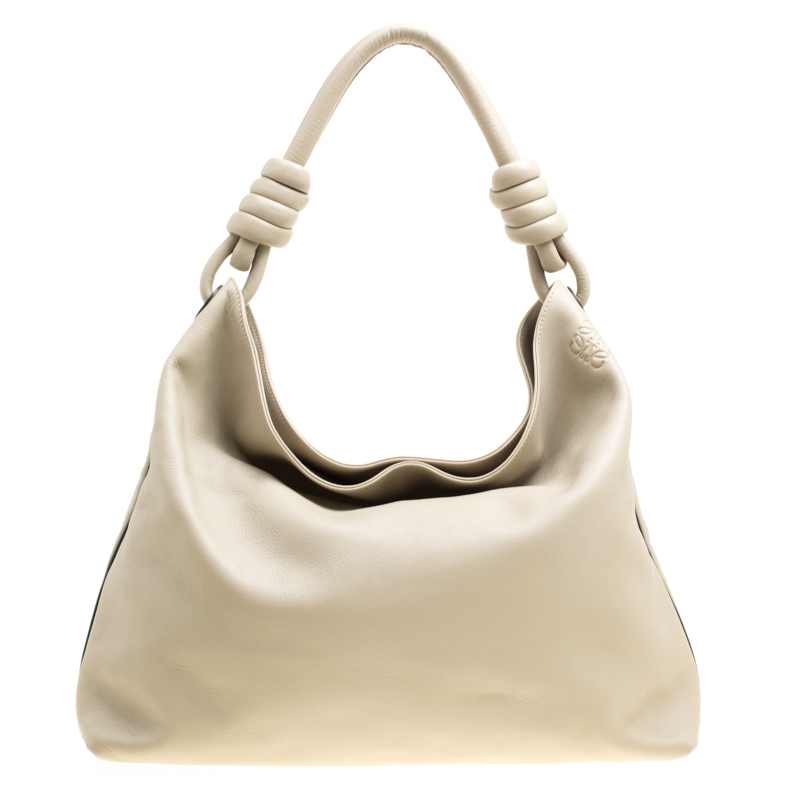 Loewe Beige Leather Flamenco Knot Hobo