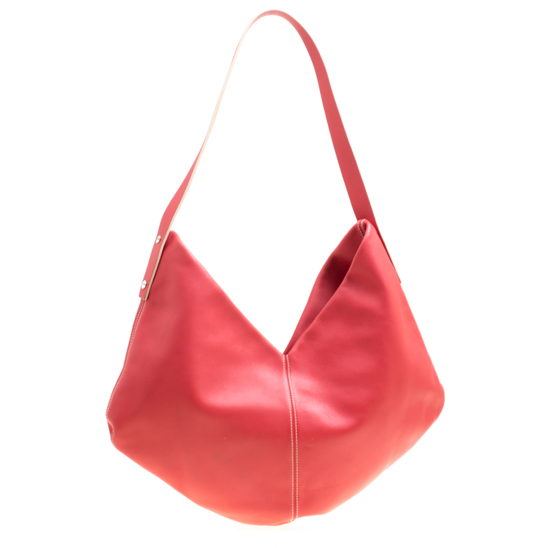 Pre Owned Loewe Cerise Red Leather Hobo
