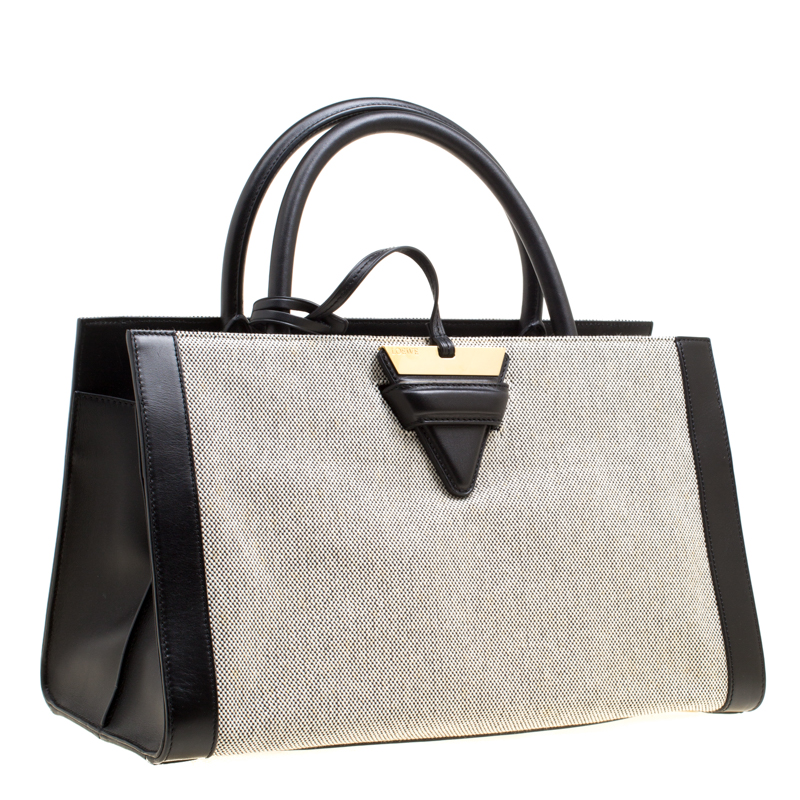 Loewe Black Monochrome Leather and Canvas Barcelona Top Handle Bag