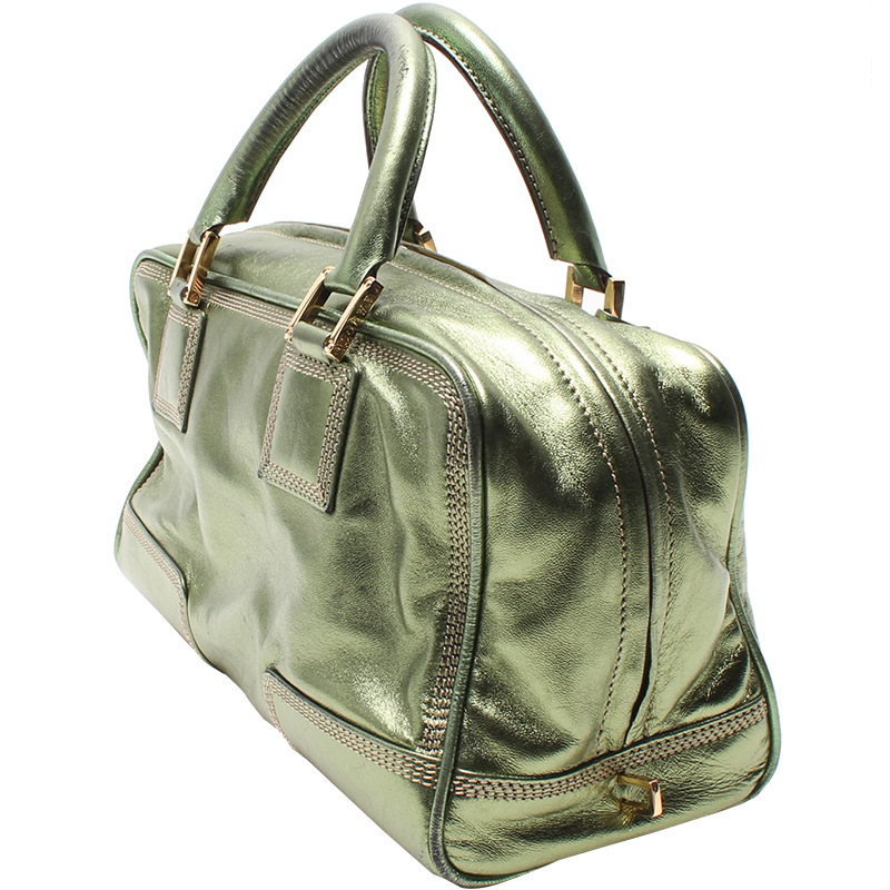 

Loewe Green Metallic Leather Amazona 36 Satchel Bag