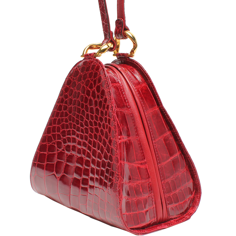 

Loewe Red Croc Embossed Leather Shoulder Bag