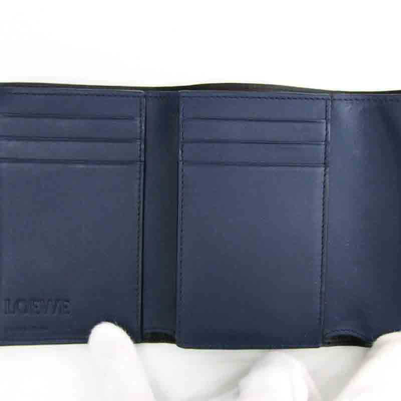 

Loewe Navy Leather Linen Trifold Wallet, Navy blue