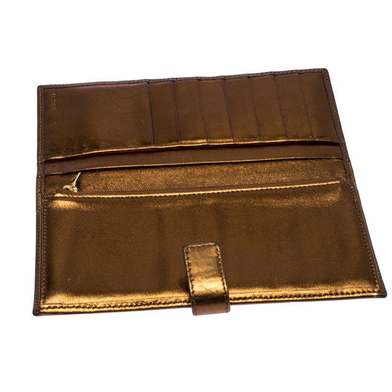 

Loewe Metallic Bronze Leather Flap Bifold Long Wallet, Brown