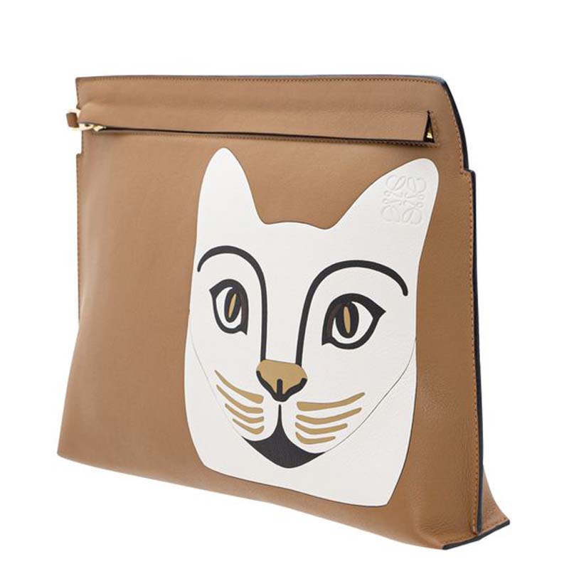 

Loewe Brown Feline Print Leather Clutch