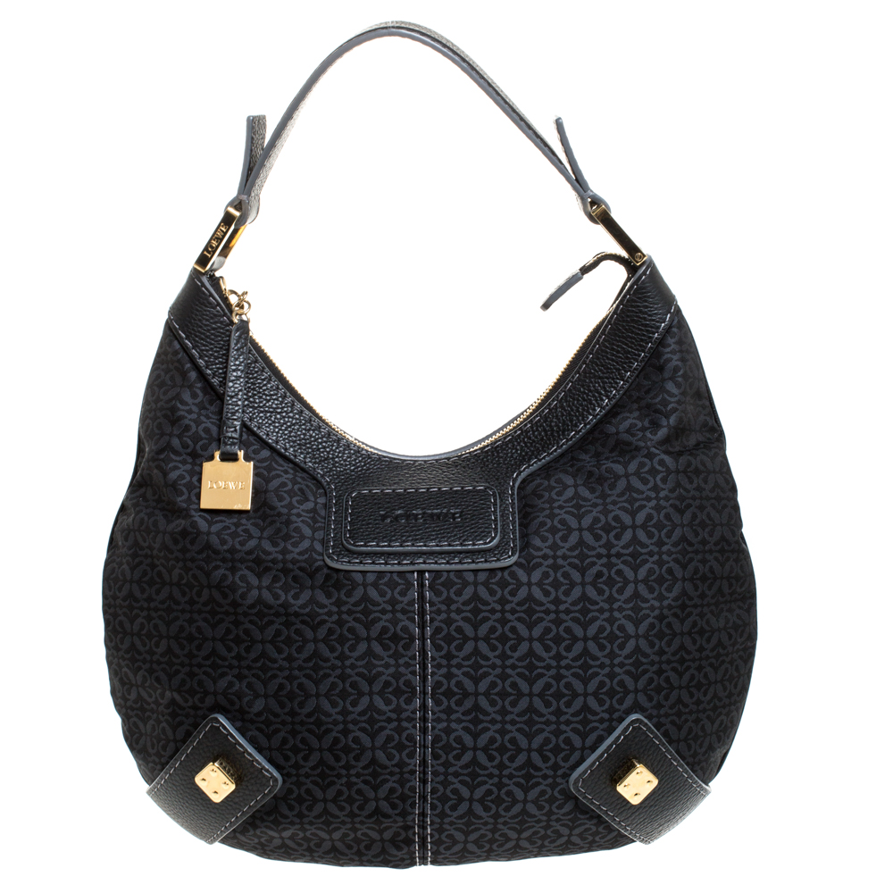 Loewe Black Monogram Fabric and Leather Hobo