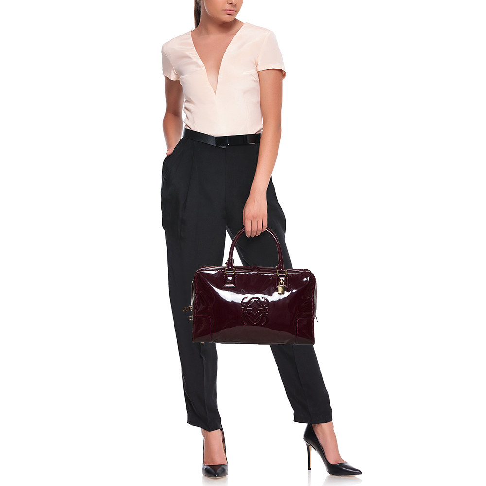 

Loewe Burgundy Patent Leather Amazona Satchel