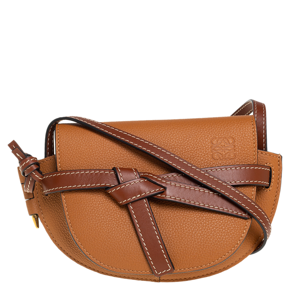 Pre-owned Loewe Caramel Brown Leather Mini Gate Crossbody Bag