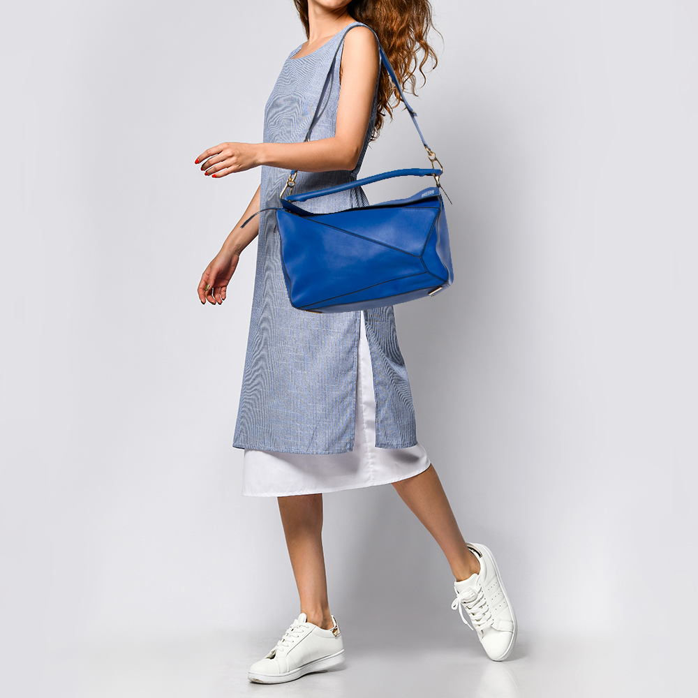 

Loewe Blue Leather Large Puzzle Shoulder Bag