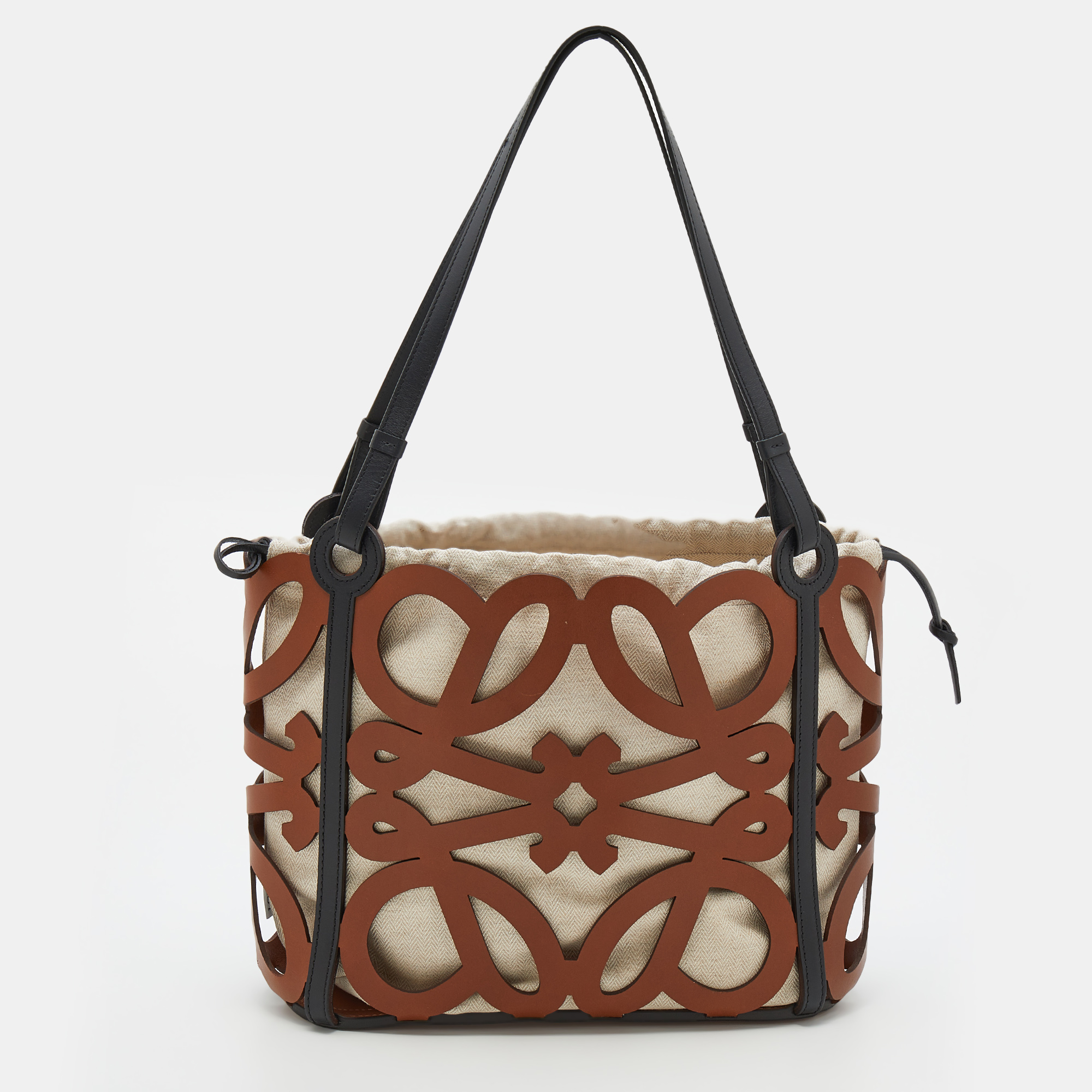 Pre Owned Loewe Brown Leather Anagram Cut Out Tote