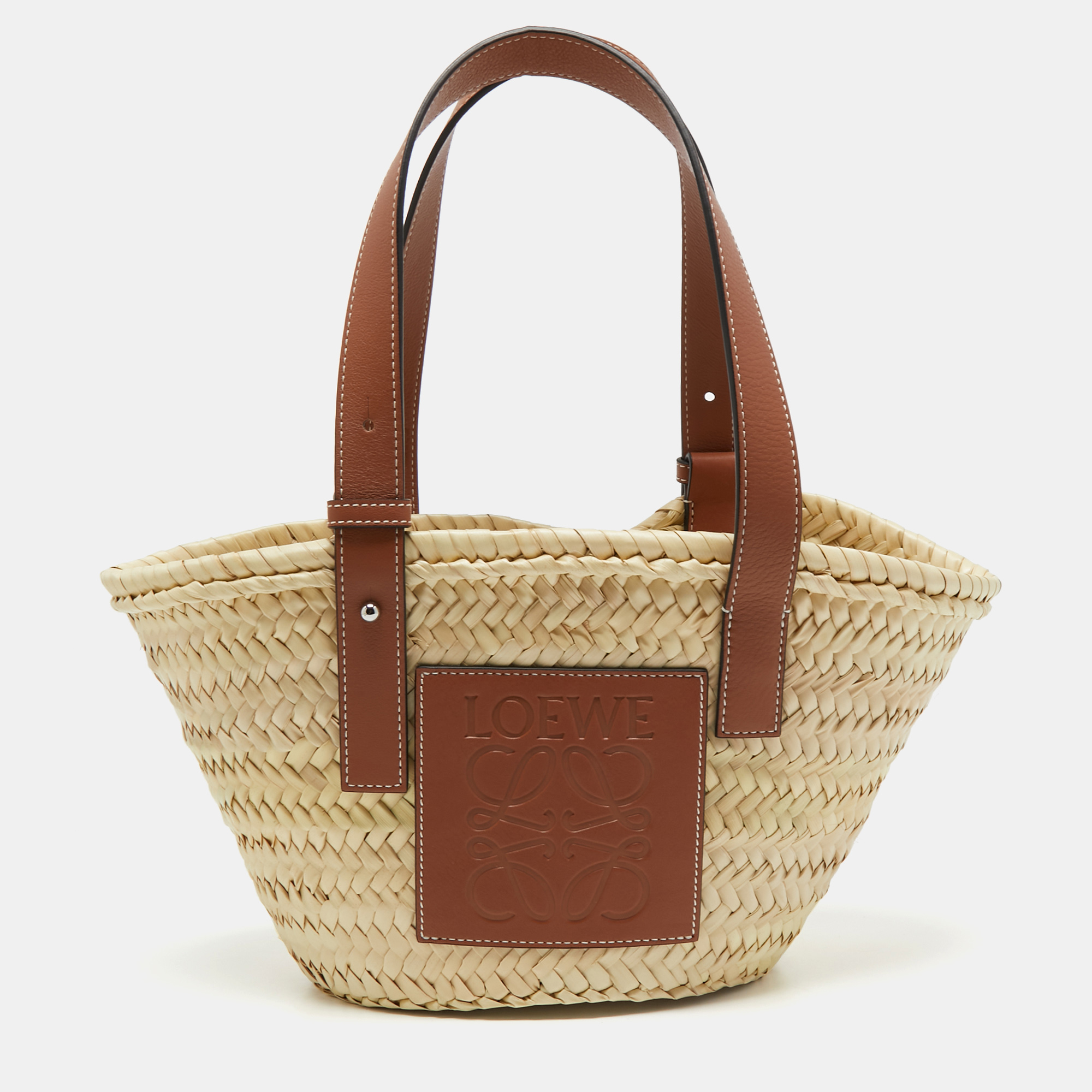 مملوكة مسبقًا Loewe Beige/Brown Woven Raffia and Leather Small Tote