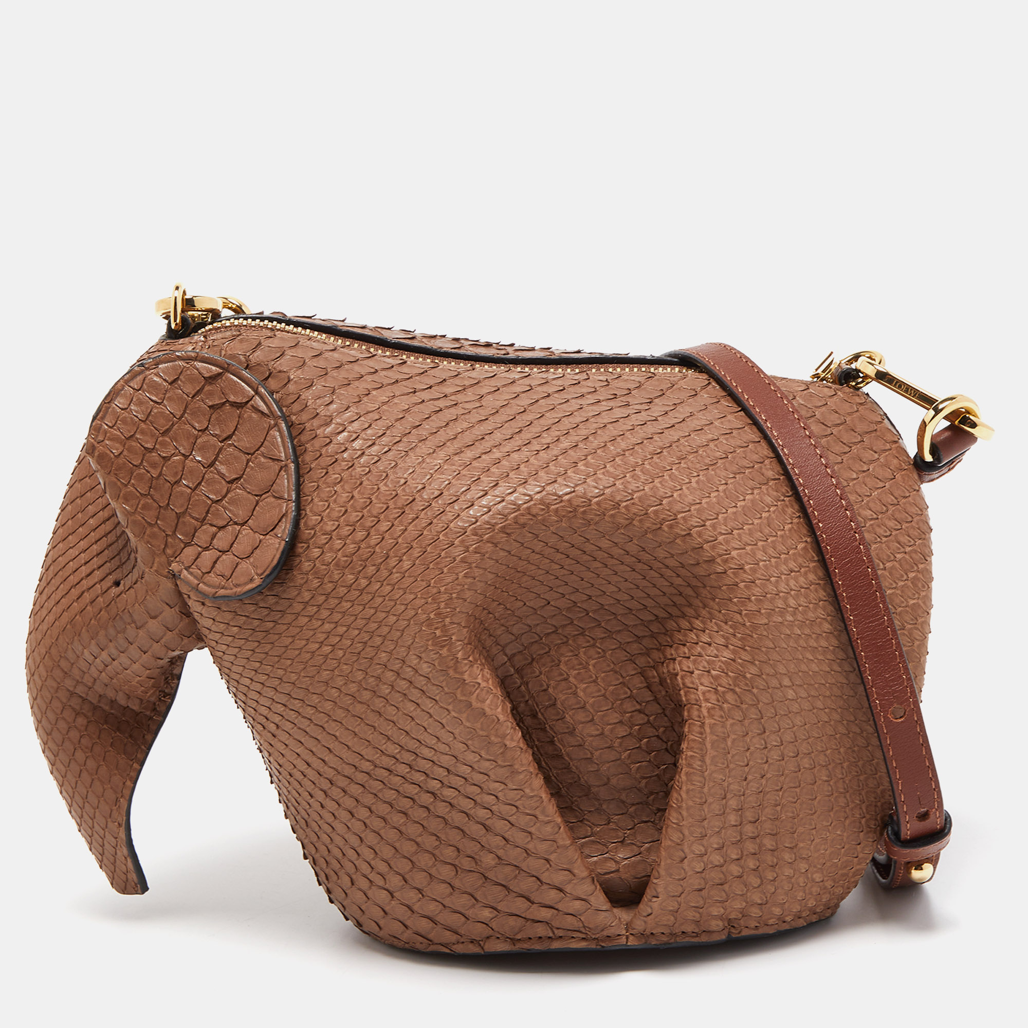 Preowned Loewe Brown Snakeskin Leather Elephant Shoulder Bag ModeSens
