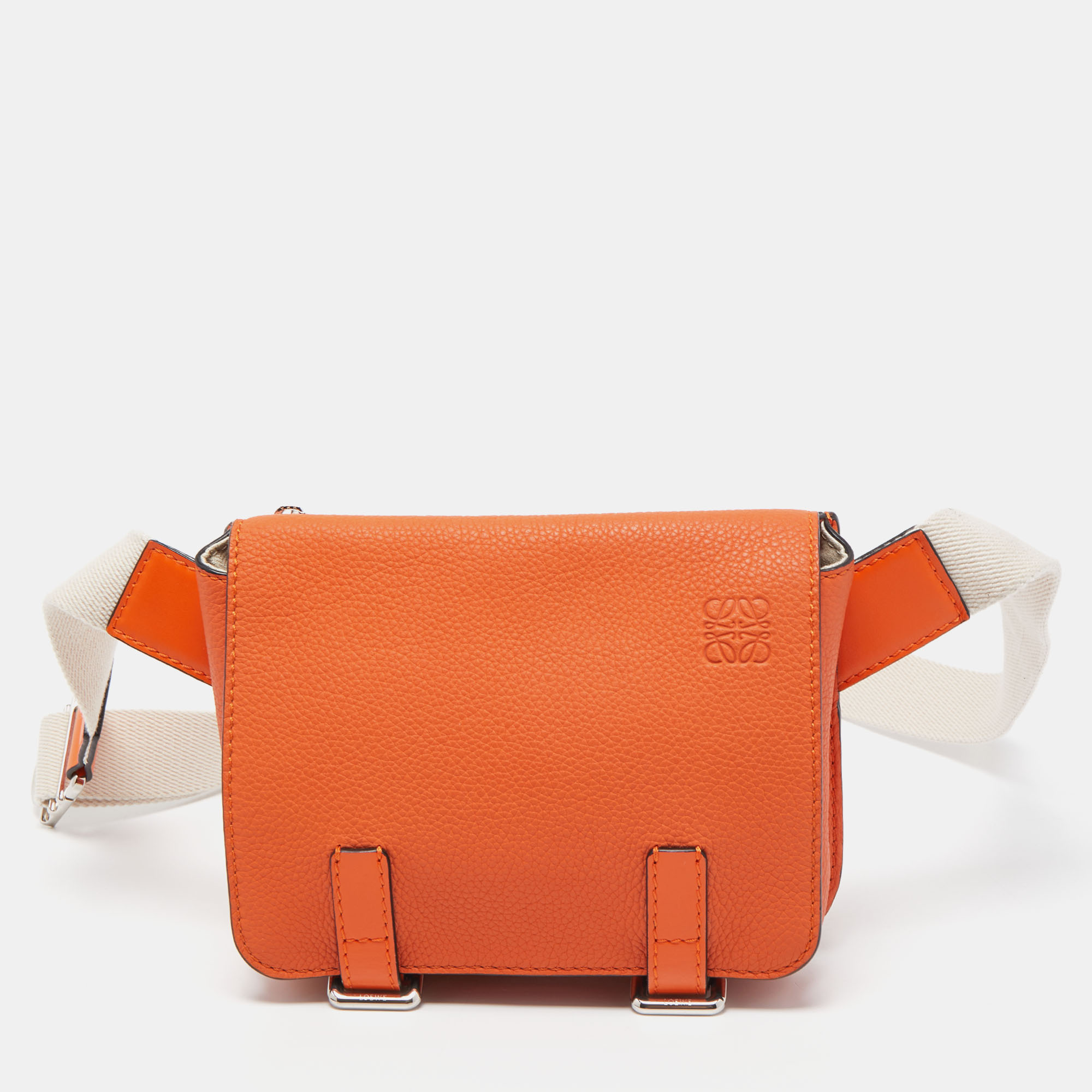 Pre-owned Loewe Orange/beige Grained Leather Military Belt Bag