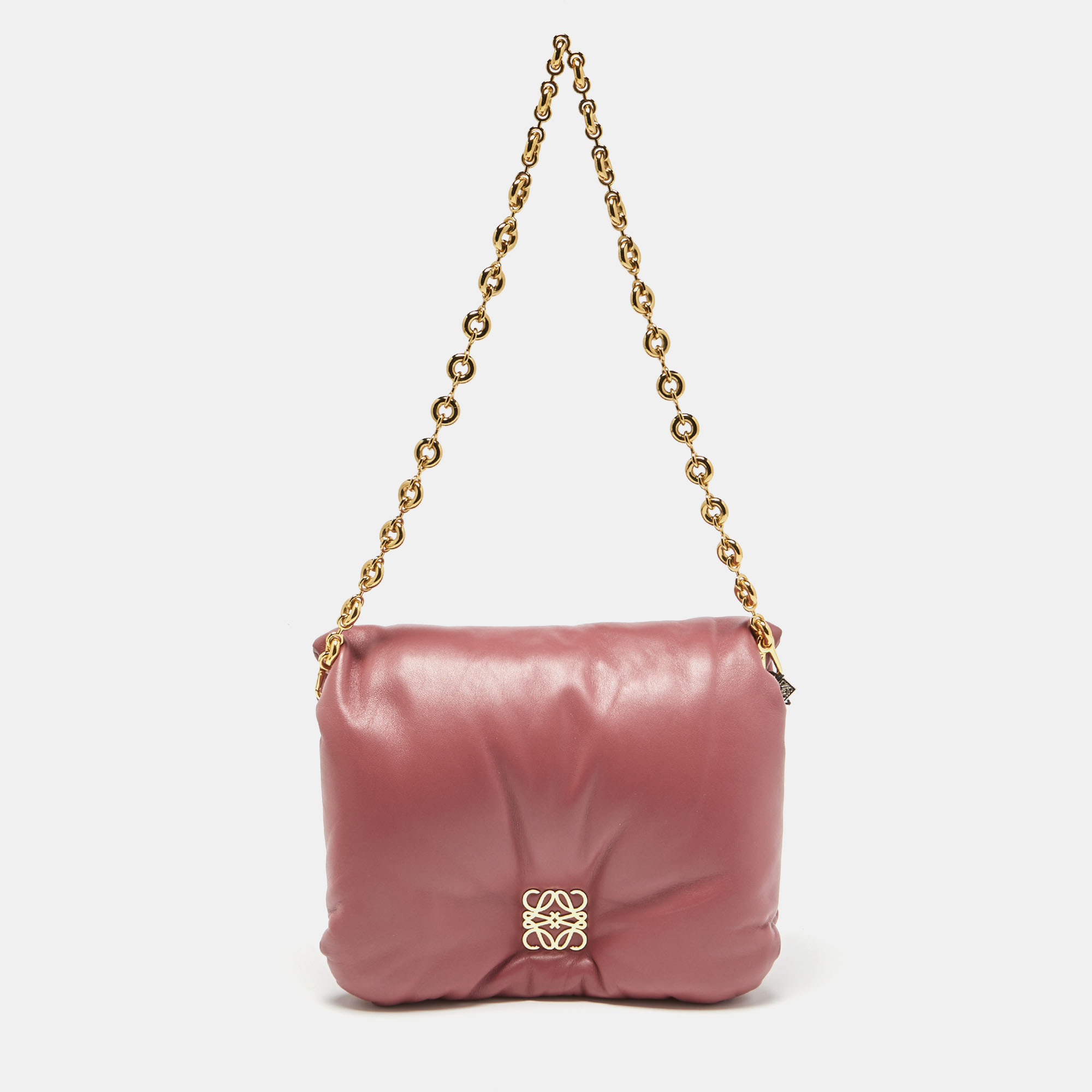 Pre-owned Loewe Old Rose Leather Goya Chain Shoulder Bag In Pink